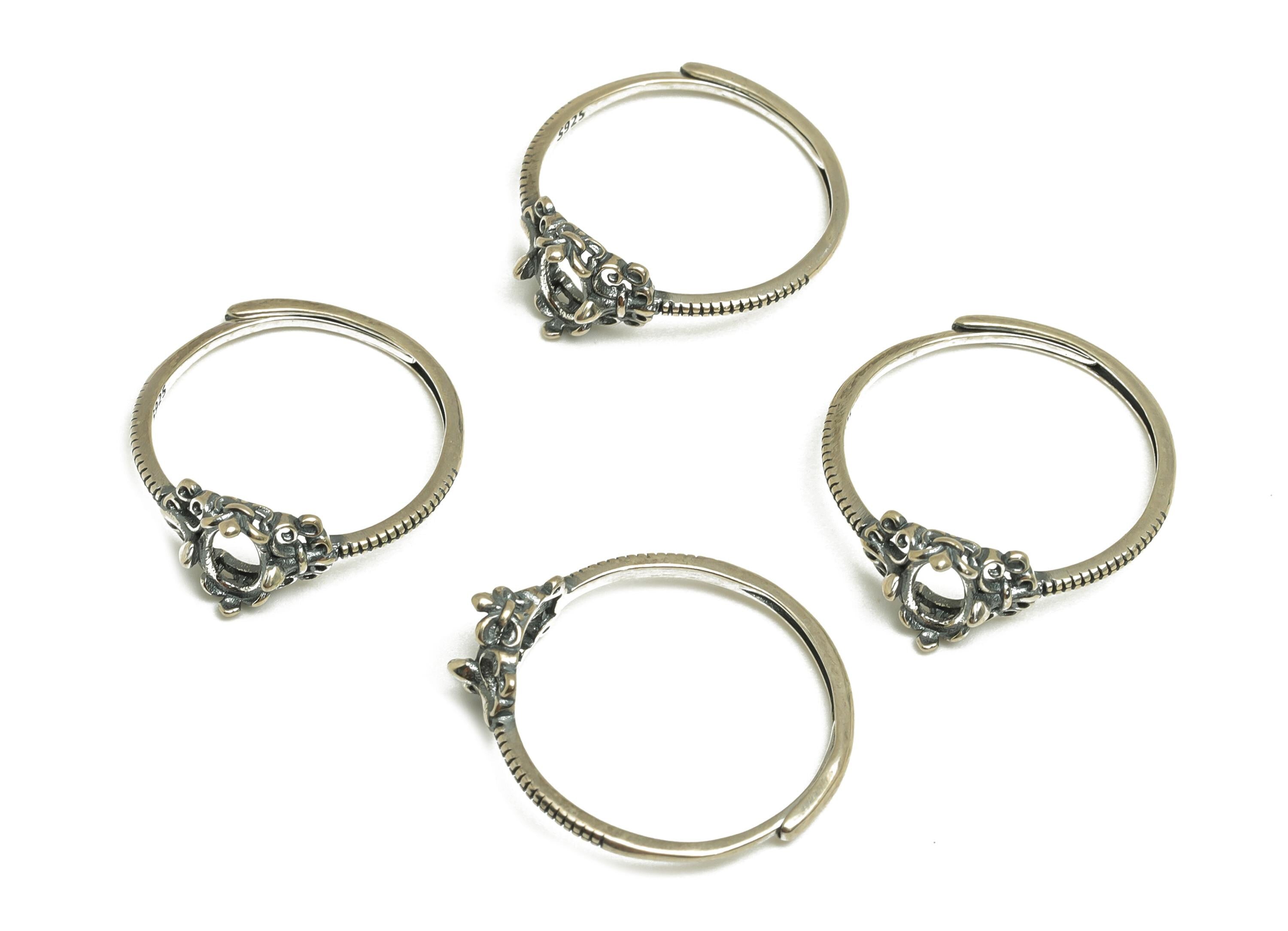 4x6mm Adjustable Oval Ring Setting - Silver Adjustable Ring - Vintage Hoop Ring - For Jewelry - 925 Silver Sterling Silver - RGP7412 - DOMEDBAZAAR