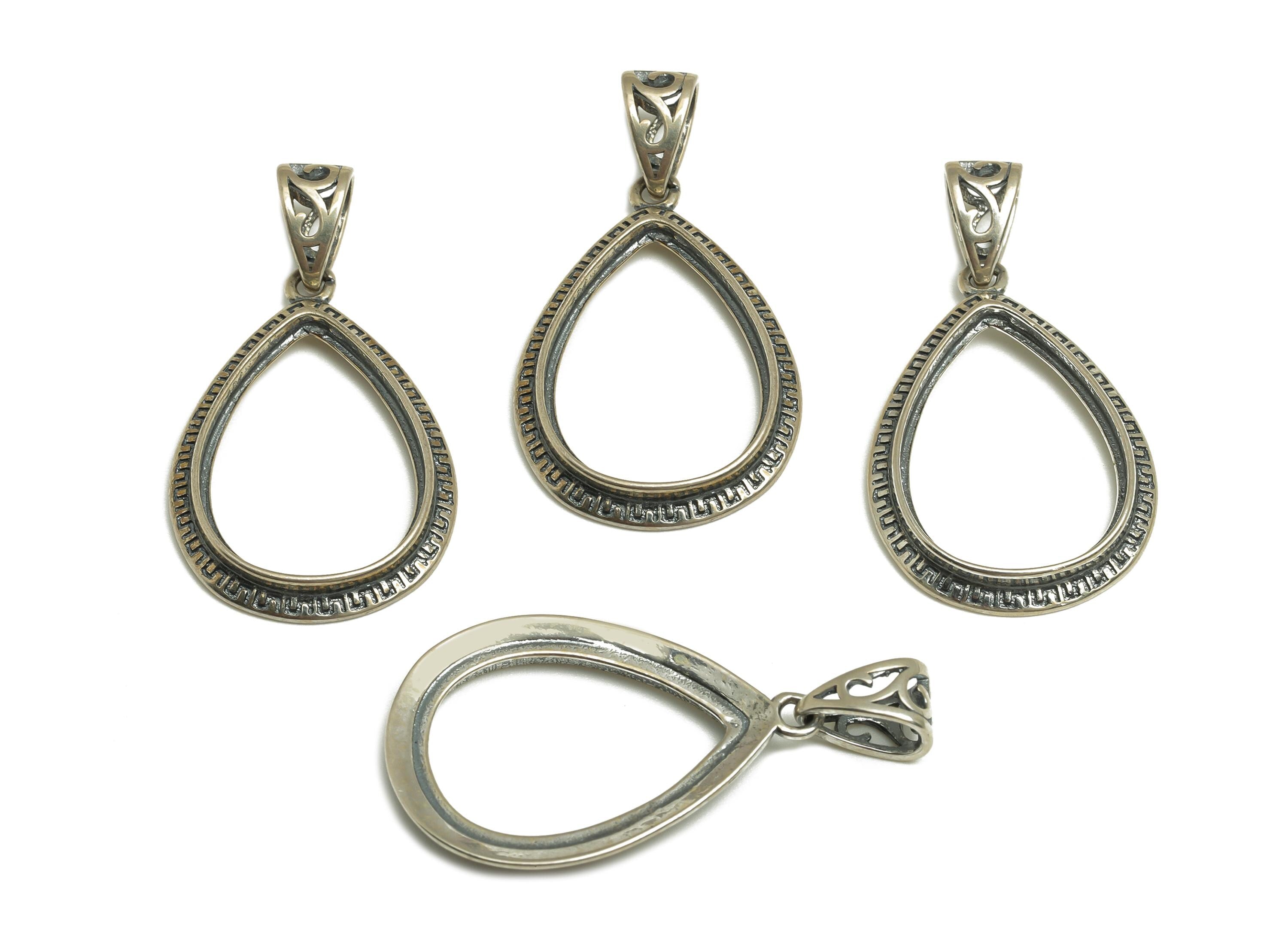 13x18mm Drop Pendant Setting - Textured Pendant Blank - Teardrop Blank Pendant - Vintage Pendant - 925 Silver Sterling - RGP7448 - DOMEDBAZAAR