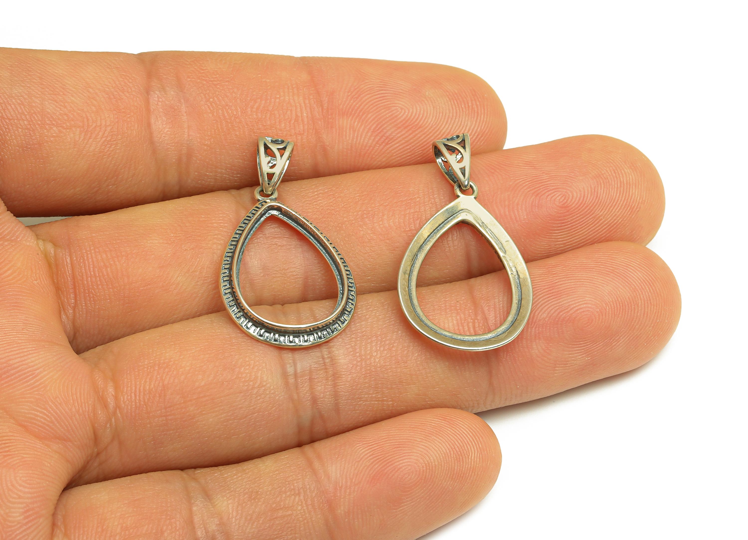 13x18mm Drop Pendant Setting - Textured Pendant Blank - Teardrop Blank Pendant - Vintage Pendant - 925 Silver Sterling - RGP7448 - DOMEDBAZAAR