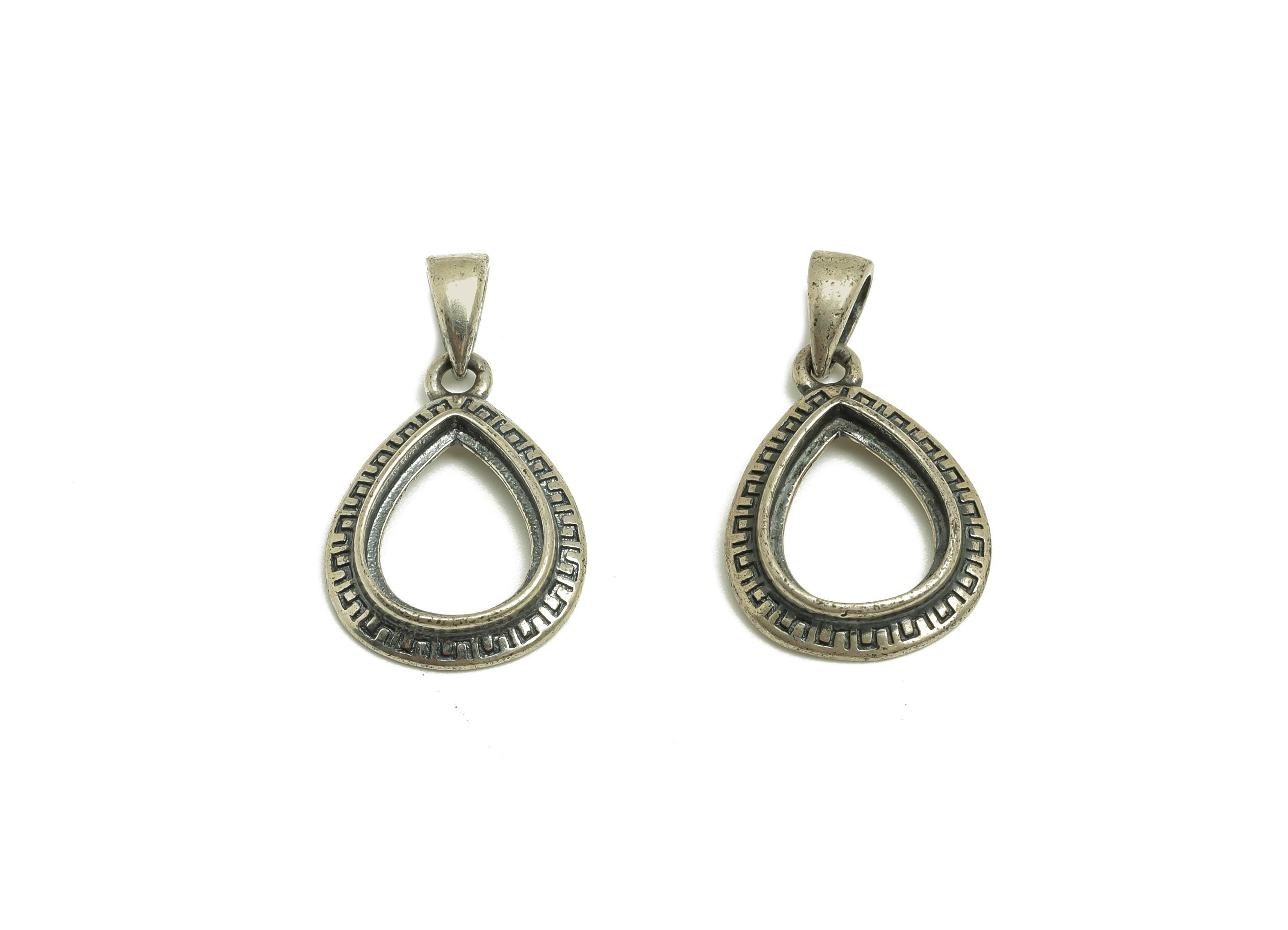 8x10mm Drop Pendant Setting - Textured Pendant Blank - Teardrop Blank Pendant - Vintage Pendant - 925 Silver Sterling - RGP7439 - DOMEDBAZAAR