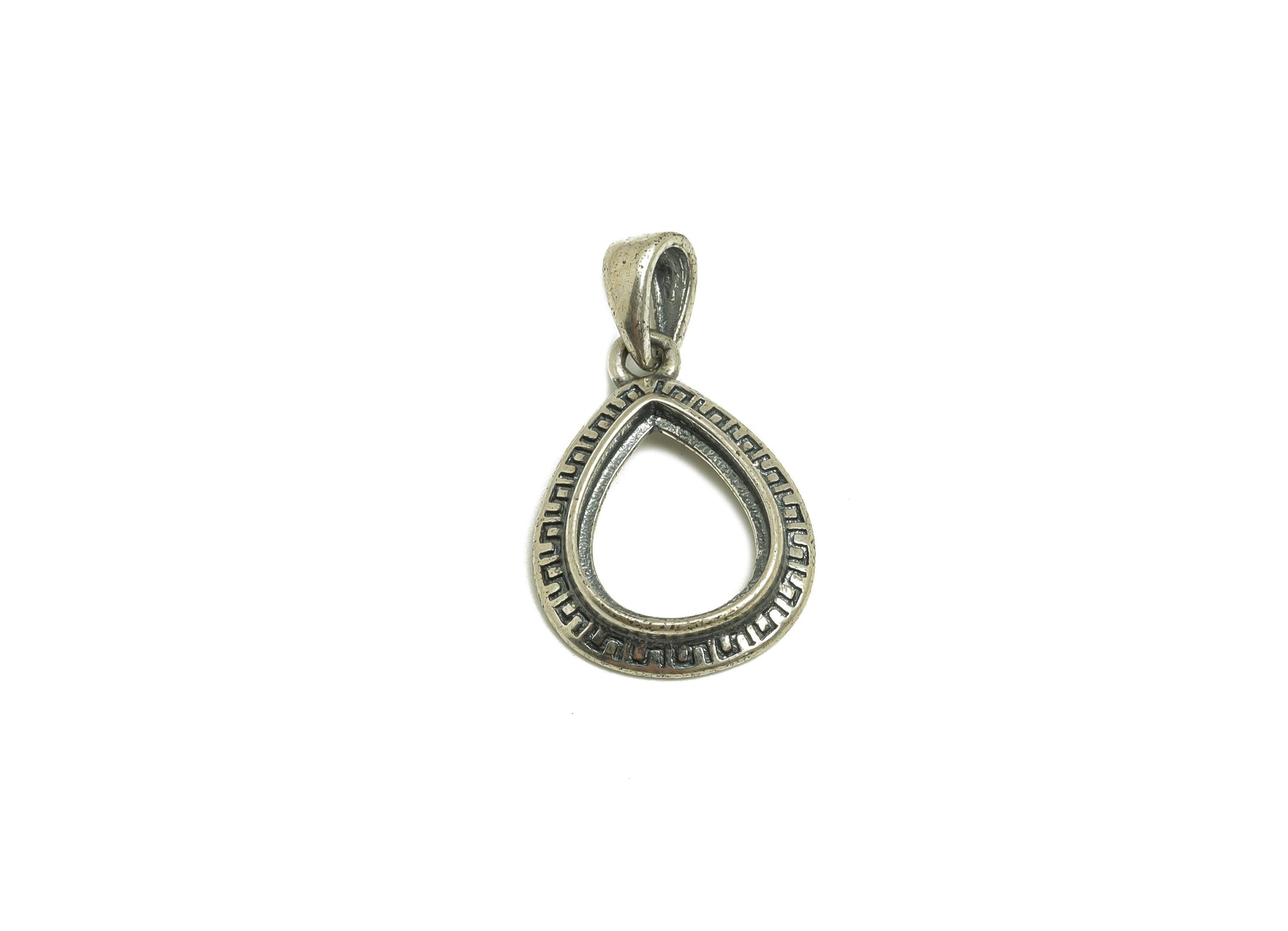 8x10mm Drop Pendant Setting - Textured Pendant Blank - Teardrop Blank Pendant - Vintage Pendant - 925 Silver Sterling - RGP7439 - DOMEDBAZAAR