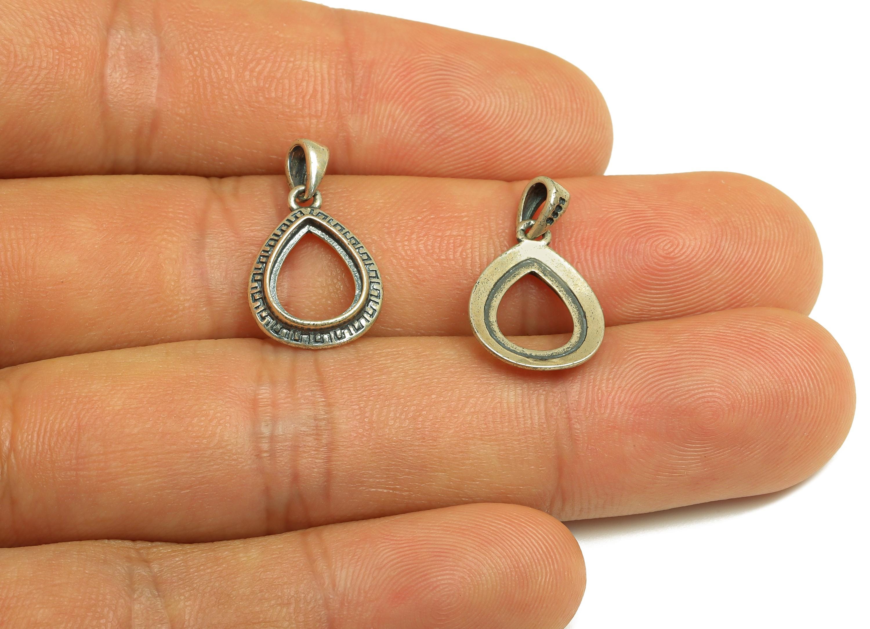 8x10mm Drop Pendant Setting - Textured Pendant Blank - Teardrop Blank Pendant - Vintage Pendant - 925 Silver Sterling - RGP7439 - DOMEDBAZAAR