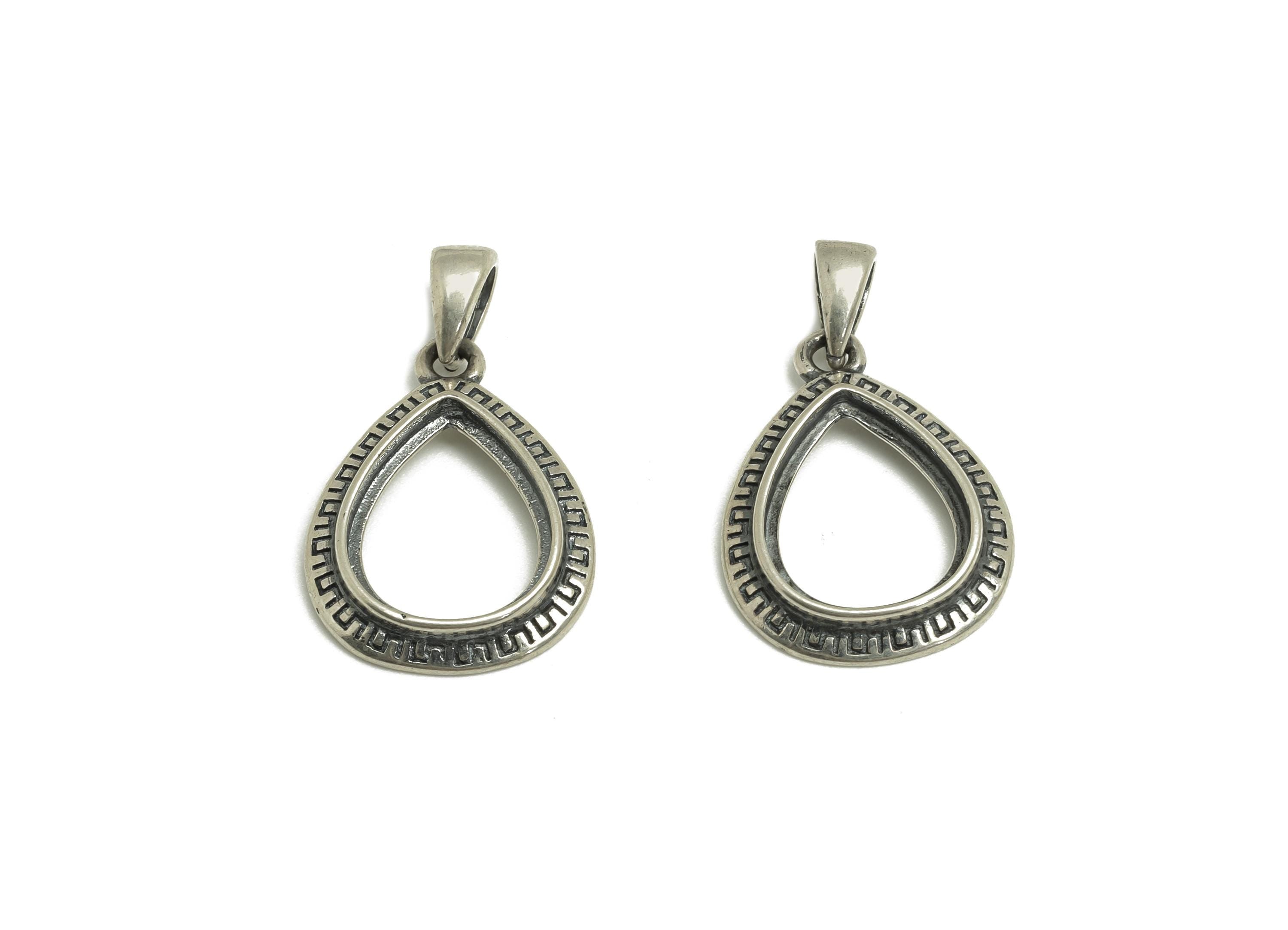 9x11mm Drop Pendant Setting - Textured Pendant Blank - Teardrop Blank Pendant - Vintage Pendant - 925 Silver Sterling - RGP7442 - DOMEDBAZAAR