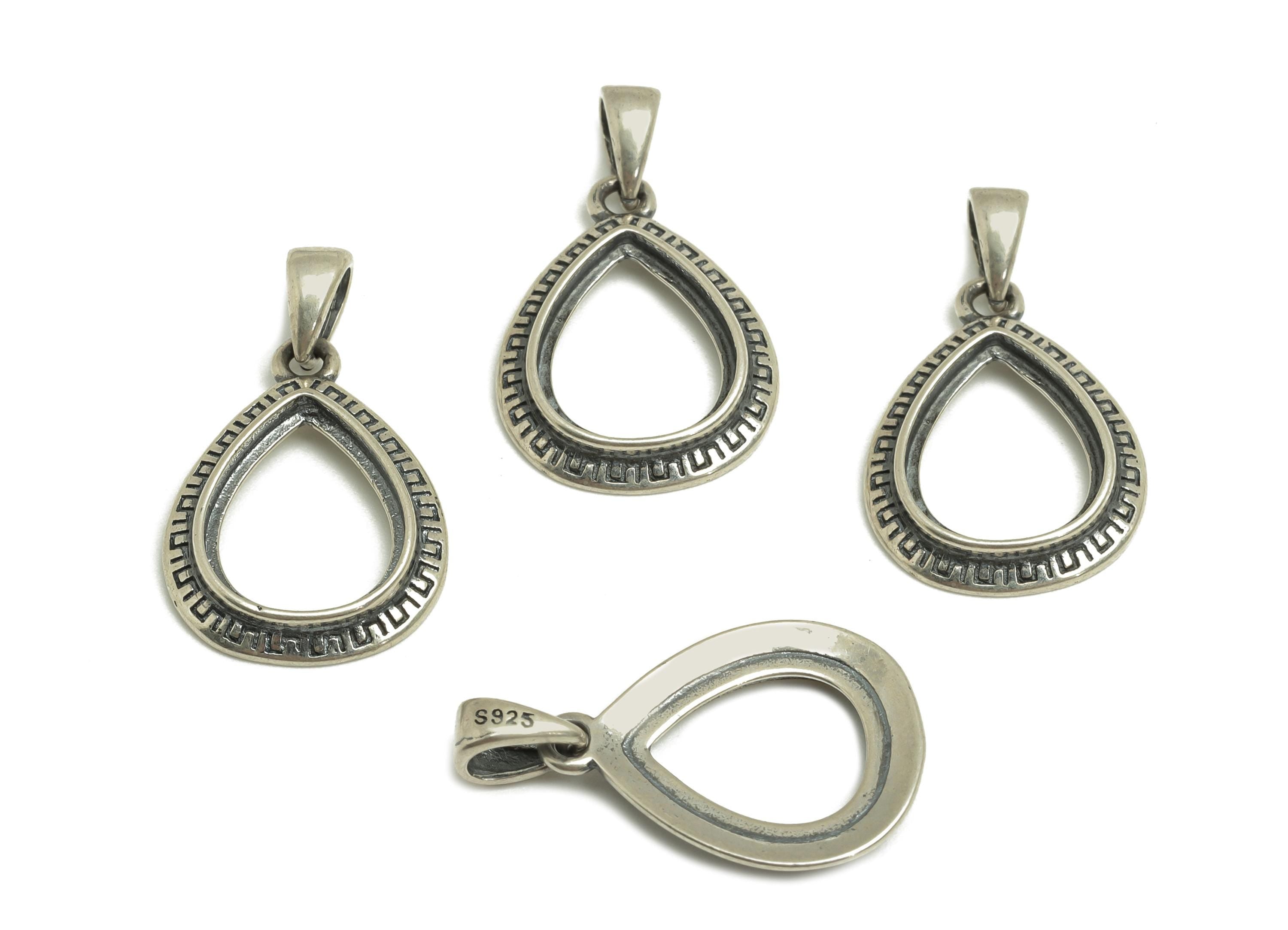 9x11mm Drop Pendant Setting - Textured Pendant Blank - Teardrop Blank Pendant - Vintage Pendant - 925 Silver Sterling - RGP7442 - DOMEDBAZAAR