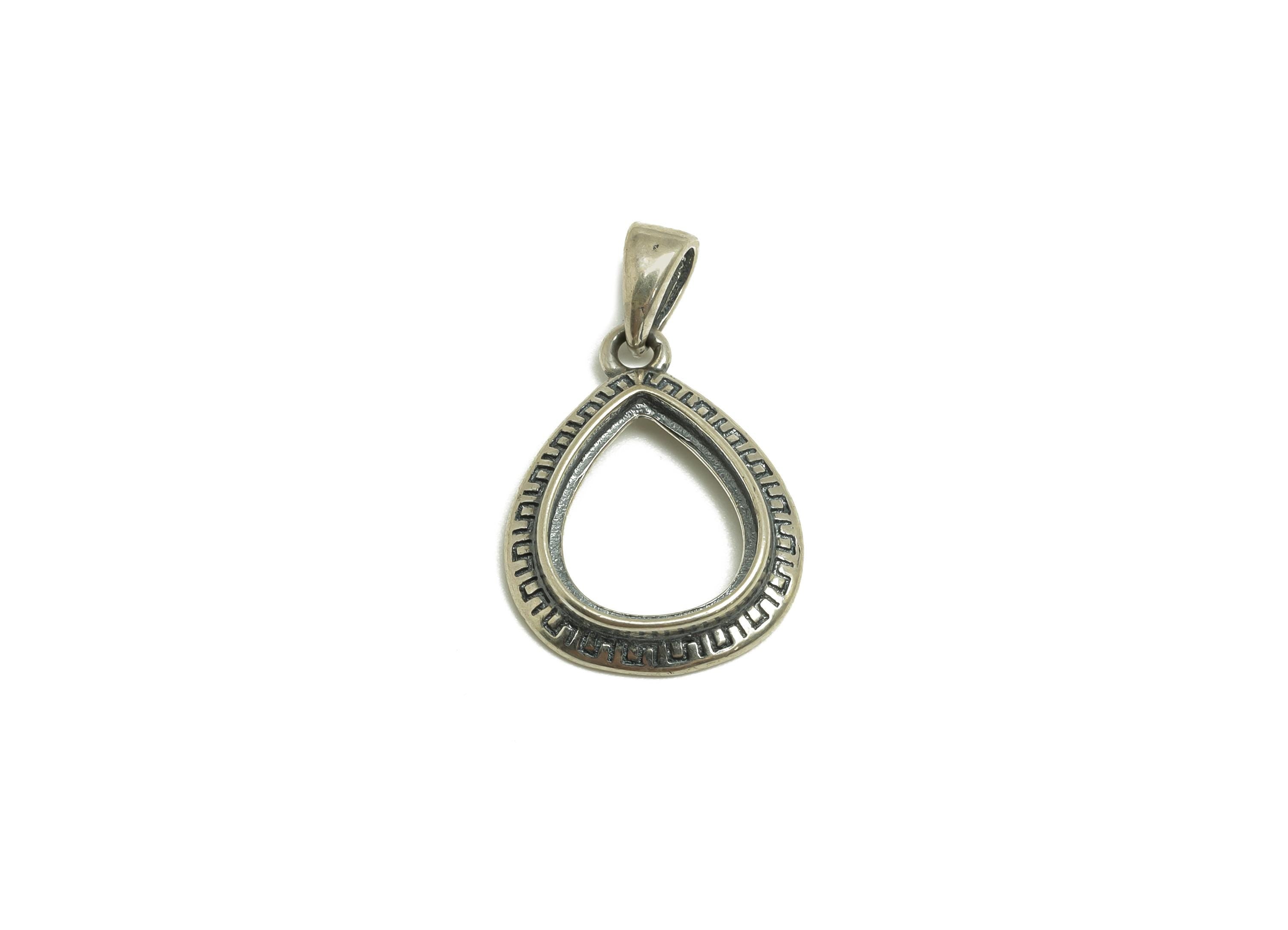 9x11mm Drop Pendant Setting - Textured Pendant Blank - Teardrop Blank Pendant - Vintage Pendant - 925 Silver Sterling - RGP7442 - DOMEDBAZAAR