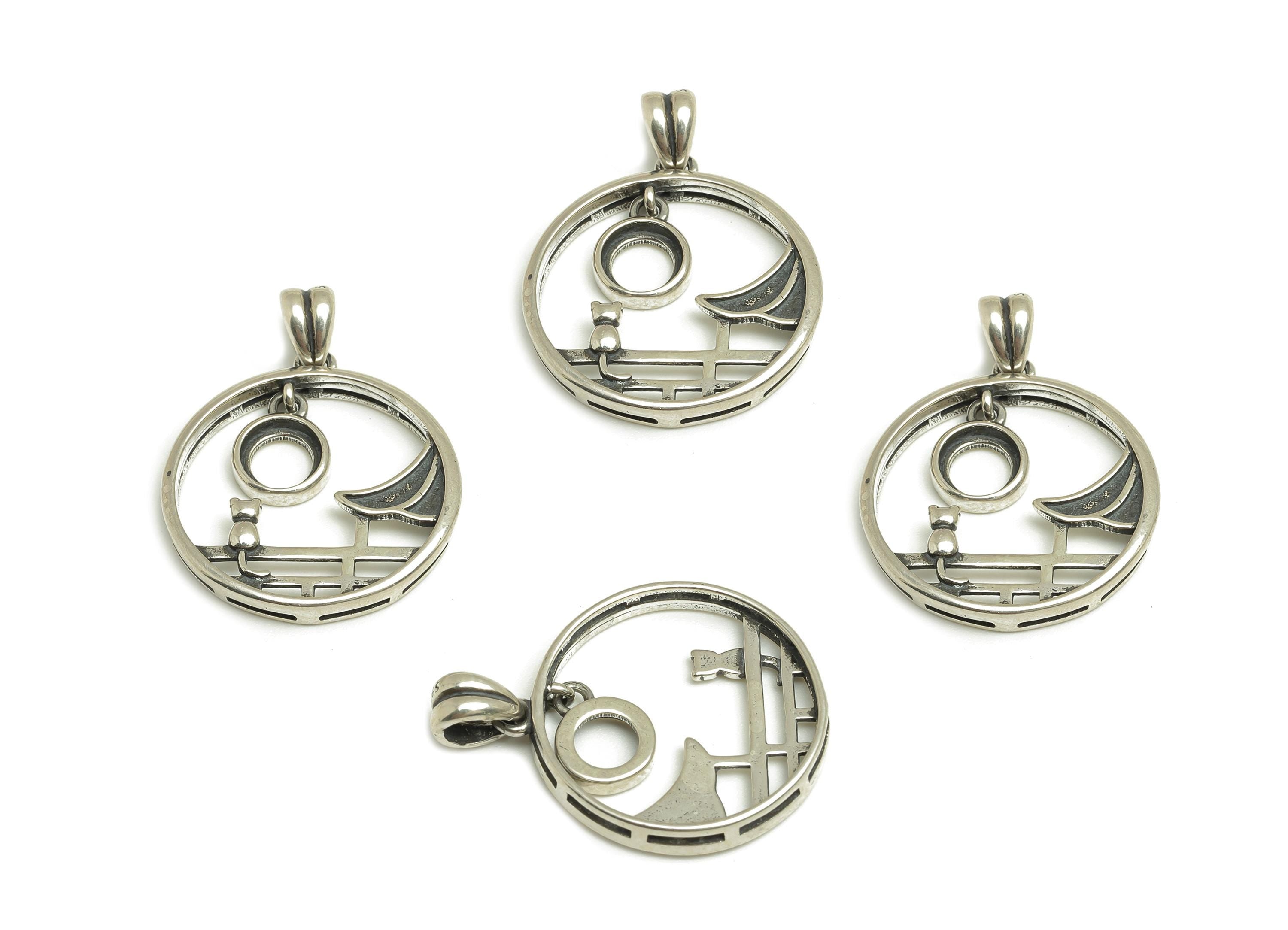 5mm Round Pendant Setting - Cat Pendant Blank - Circle Blank Pendant - Vintage Pendant - 925 Silver Sterling - RGP7444 - DOMEDBAZAAR