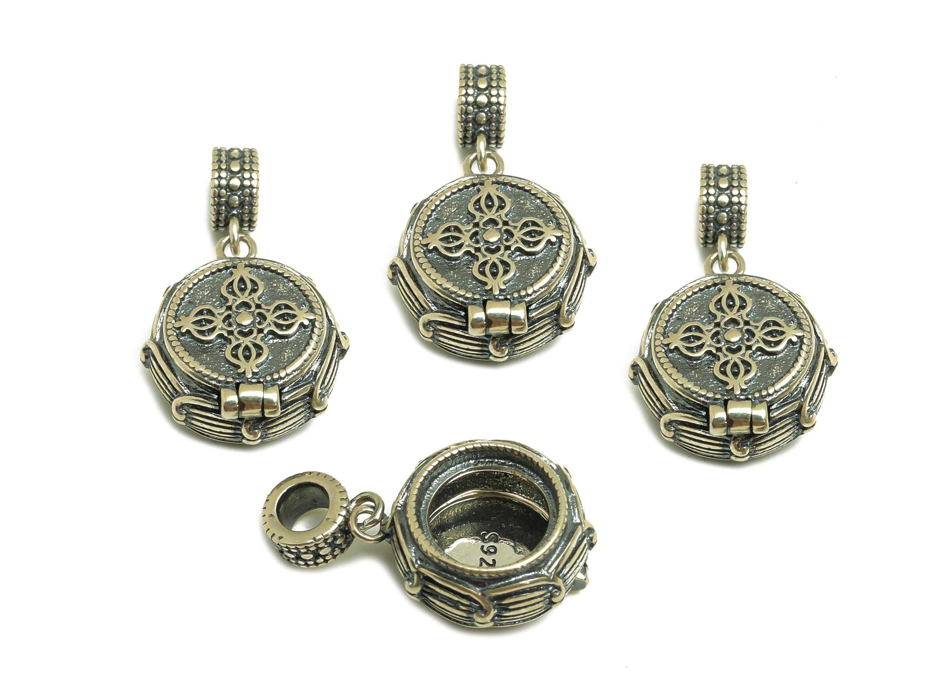 8mm Round Pendant Setting - Pattern Pendant Blank - Antique Looking Locket- Vintage Looking Locket  - 925 Silver Sterling - RGP7443 - DOMEDBAZAAR