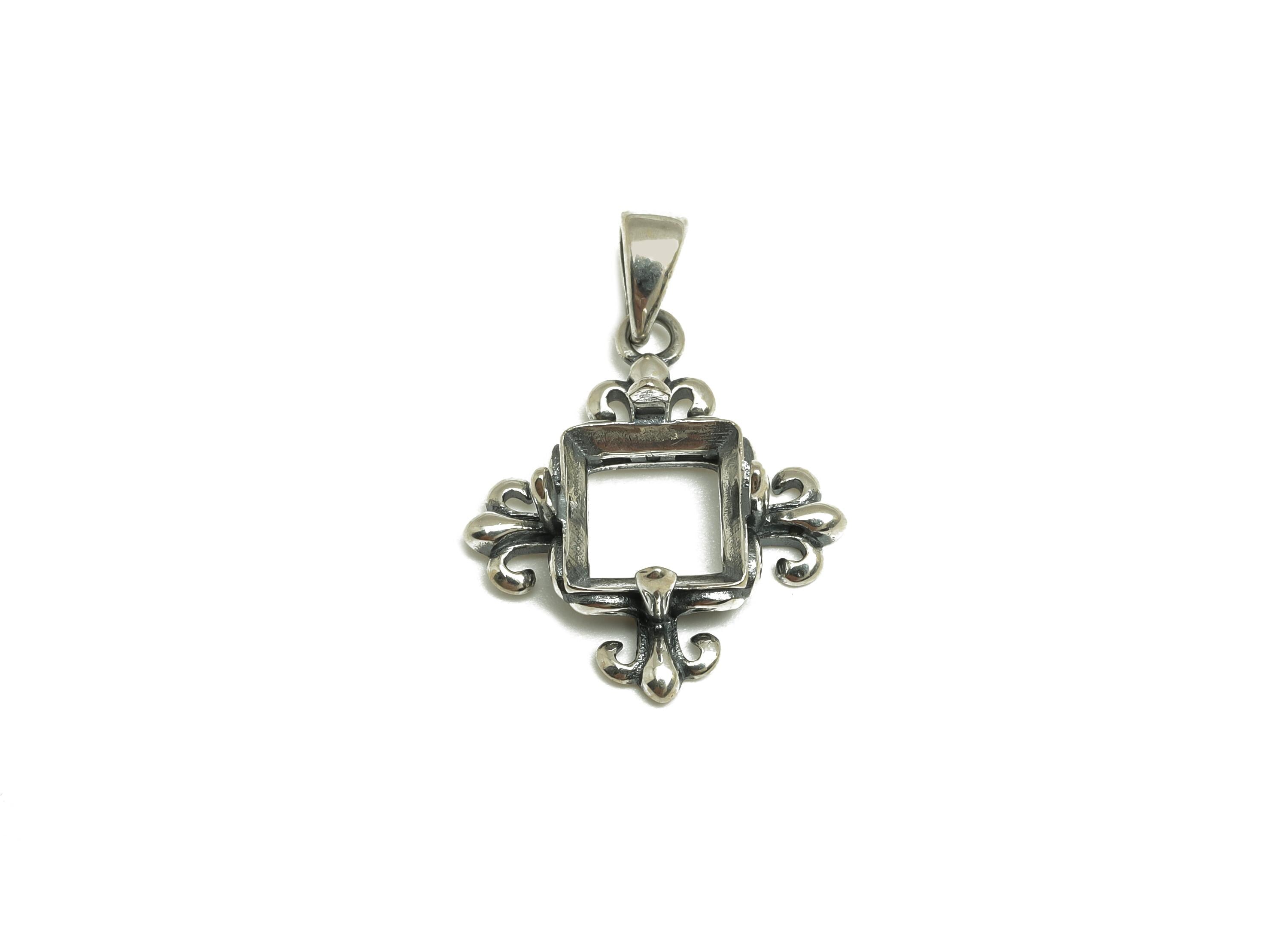 8mm Square Pendant Setting - Antique Looking Pendant Blank - Blank Pendant - Vintage Pendant For Diamond - 925 Silver Sterling - RGP7440 - DOMEDBAZAAR