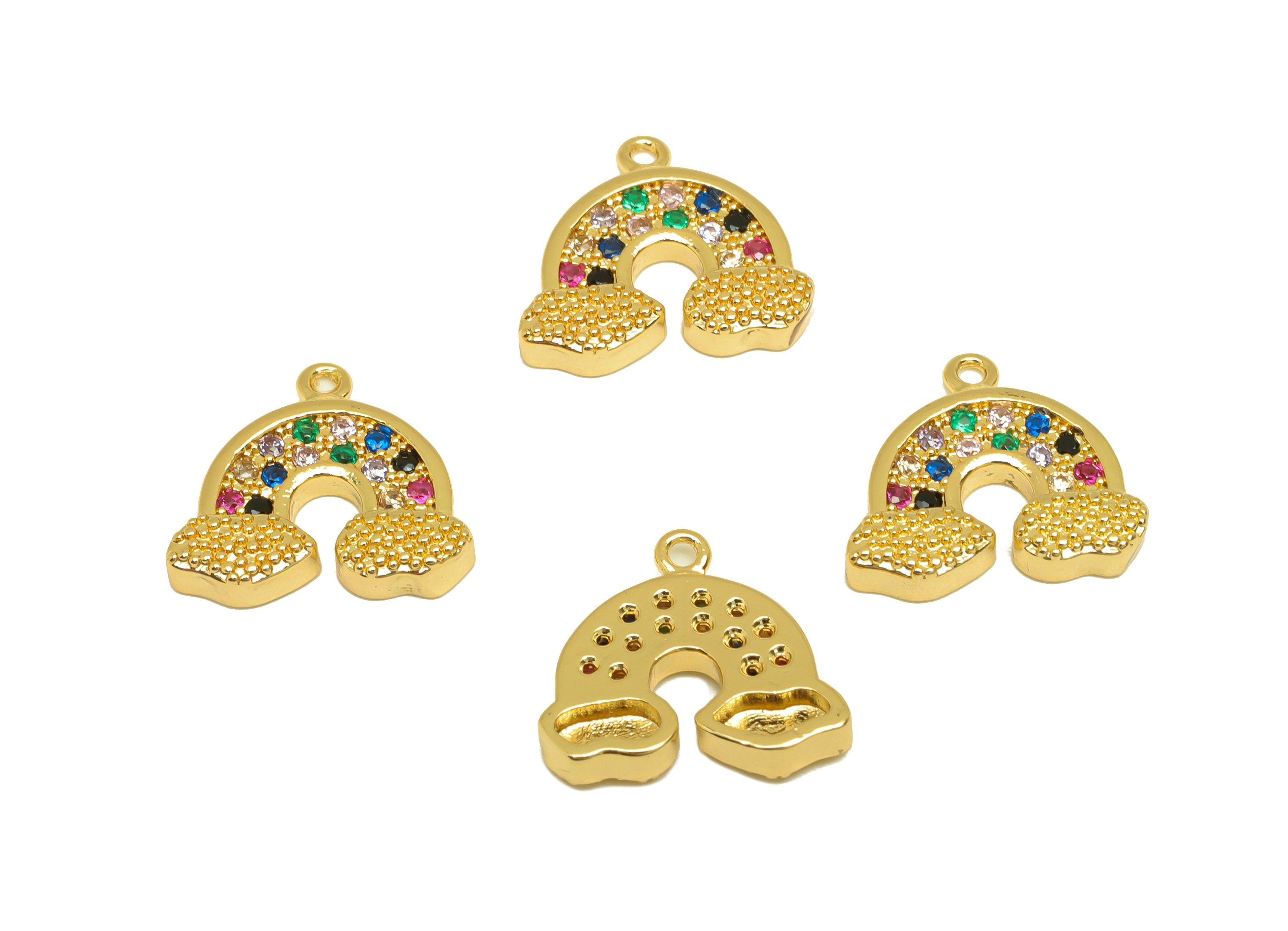 Brass CZ Clouds Earring Charm - Brass Rainbow Cubic Zircon Charm - Clouds Earring Charm - 18K Real Gold Plating - 12.93x14.3x2mm - RGP7092 - DOMEDBAZAAR