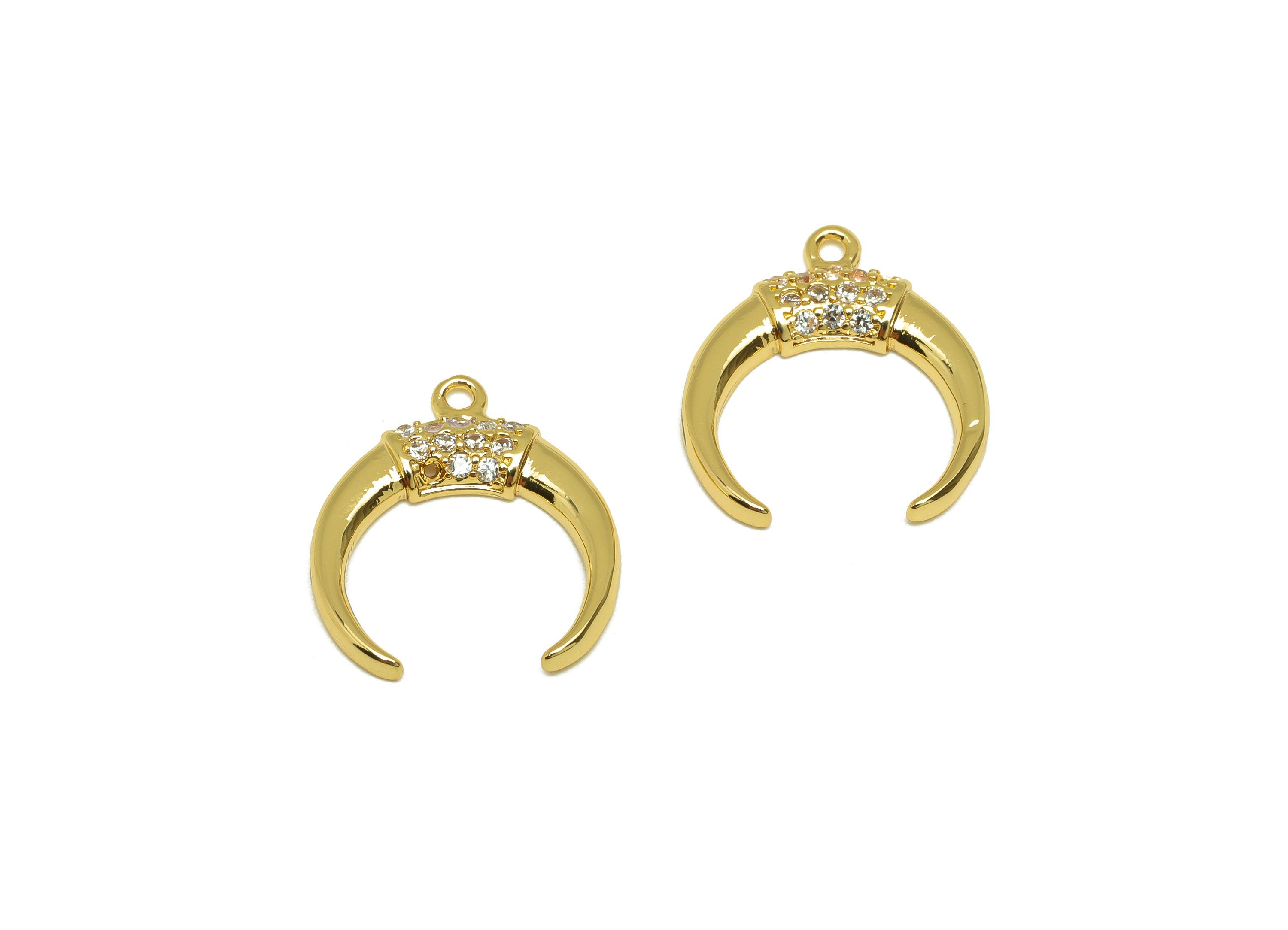 Brass CZ Crescent Earring Charm - Brass Moon Cubic Zircon Charm - Zircon Pendant - 18K Real Gold Plating - 15.8x17.78x2.31mm - RGP7082 - DOMEDBAZAAR