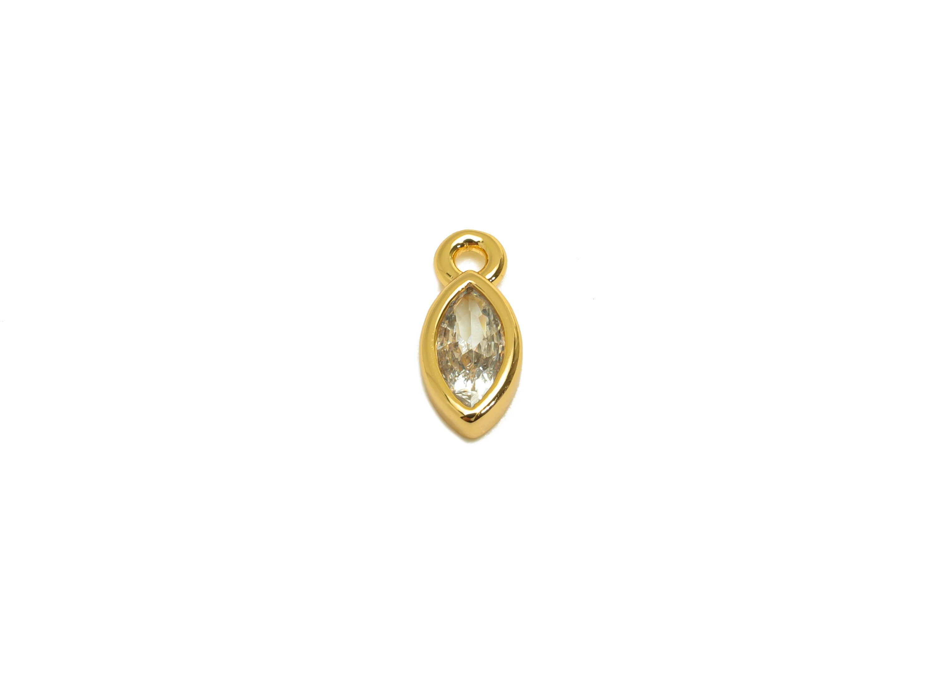 Brass CZ Marquise Earring Charm - Brass Geometry Cubic Zircon Charm - CZ Earring Charm - 18K Real Gold Plating - 9.28x4.33x1.87mm - RGP7106 - DOMEDBAZAAR