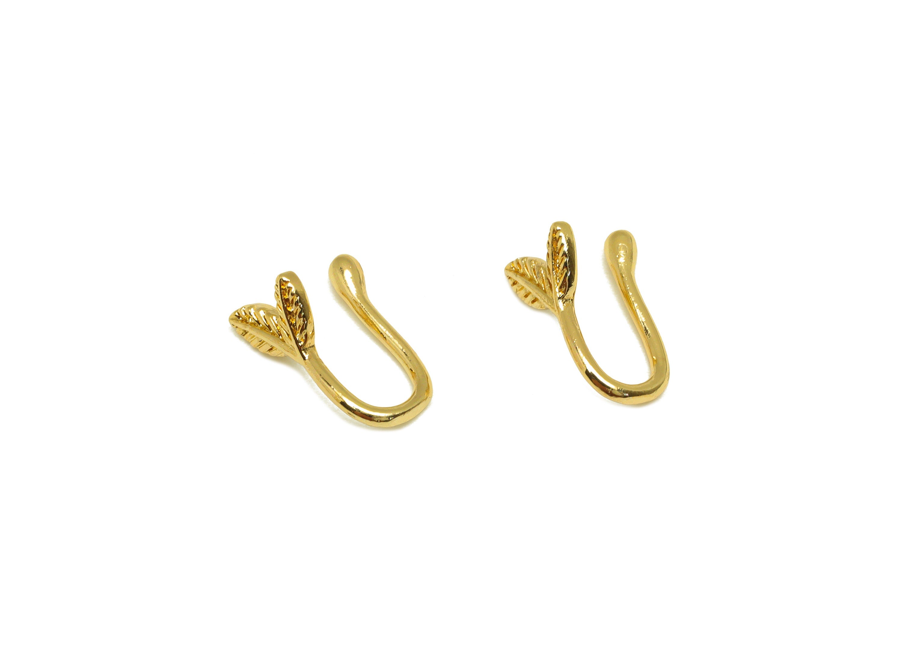 Brass Cuff Earring - Brass Leaf Wire Hook Earring - Botanical Nose Clip - Brass Cuff Earring - 18K Real Gold Plating - 12.97x4x6mm - RGP7115 - DOMEDBAZAAR