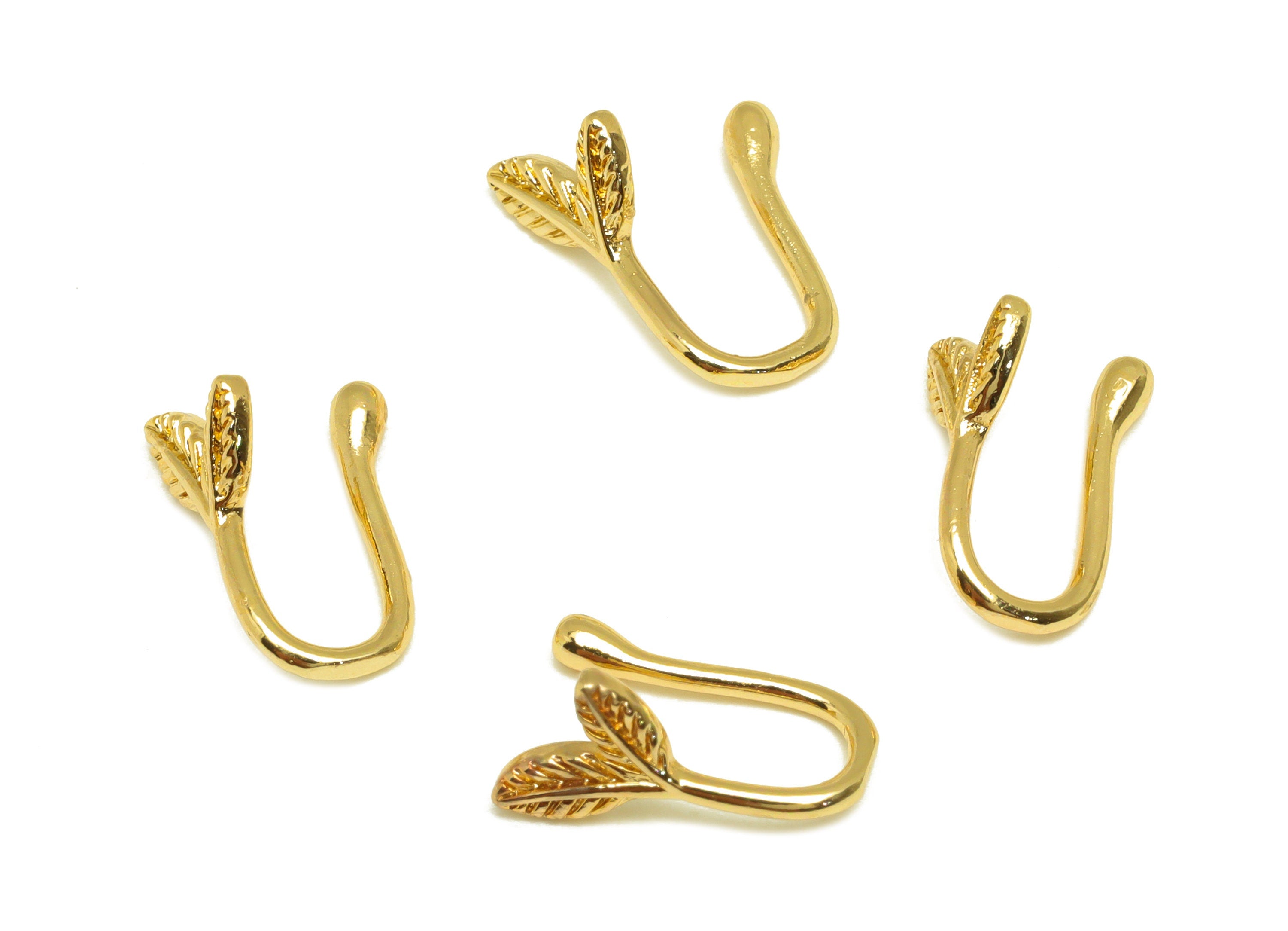 Brass Cuff Earring - Brass Leaf Wire Hook Earring - Botanical Nose Clip - Brass Cuff Earring - 18K Real Gold Plating - 12.97x4x6mm - RGP7115 - DOMEDBAZAAR