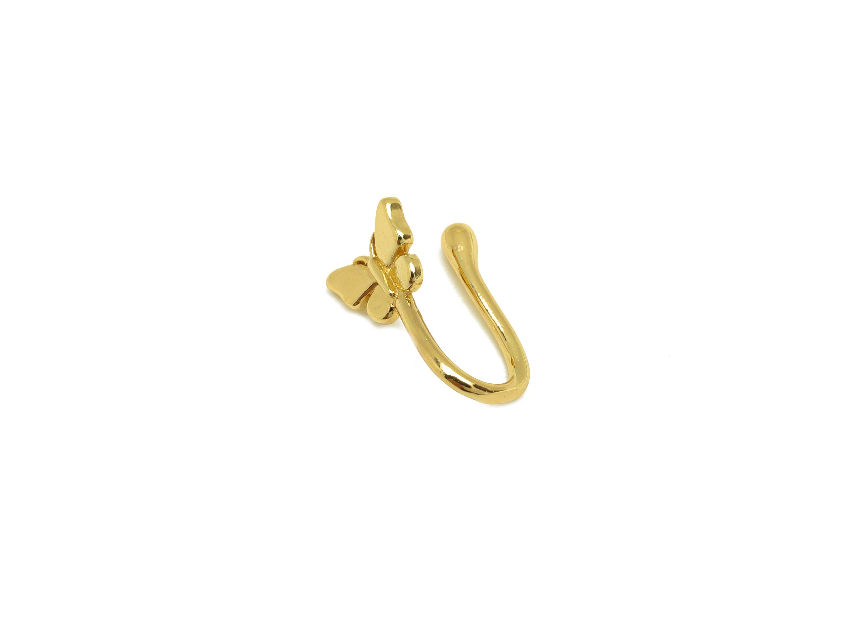 Brass Cuff Earring - Brass Butterfly Wire Hook Earring - Inset Nose Clip - Brass Cuff Earring - 18K Real Gold Plating - 12x6x7mm - RGP7013 - DOMEDBAZAAR