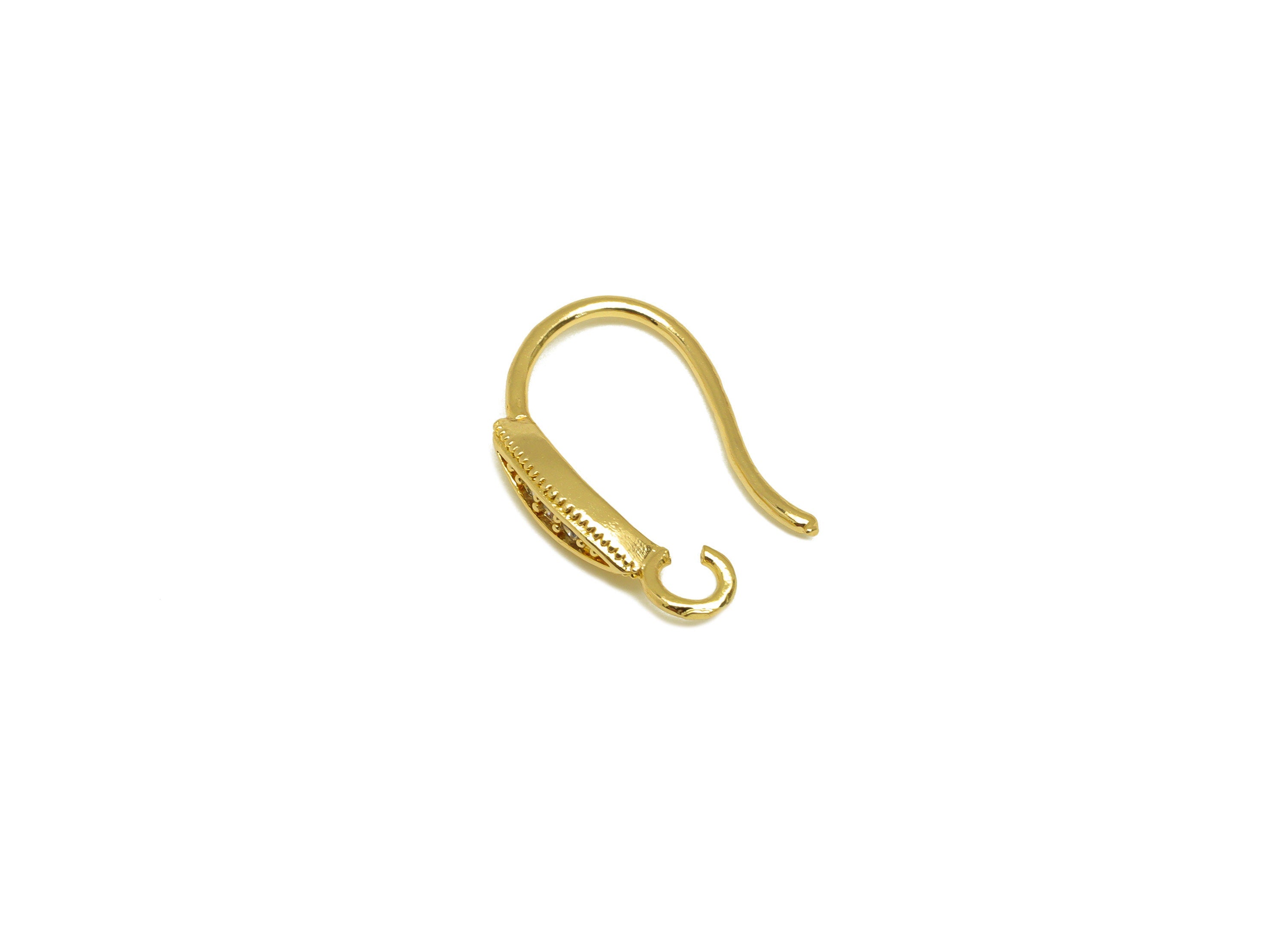 Brass Marquise Earring Hook - Brass Zircon Earring Wire With Loop - Brass Earring Wire Hook - - 18K Real Gold Plating - 15x9x2mm - RGP7122 - DOMEDBAZAAR