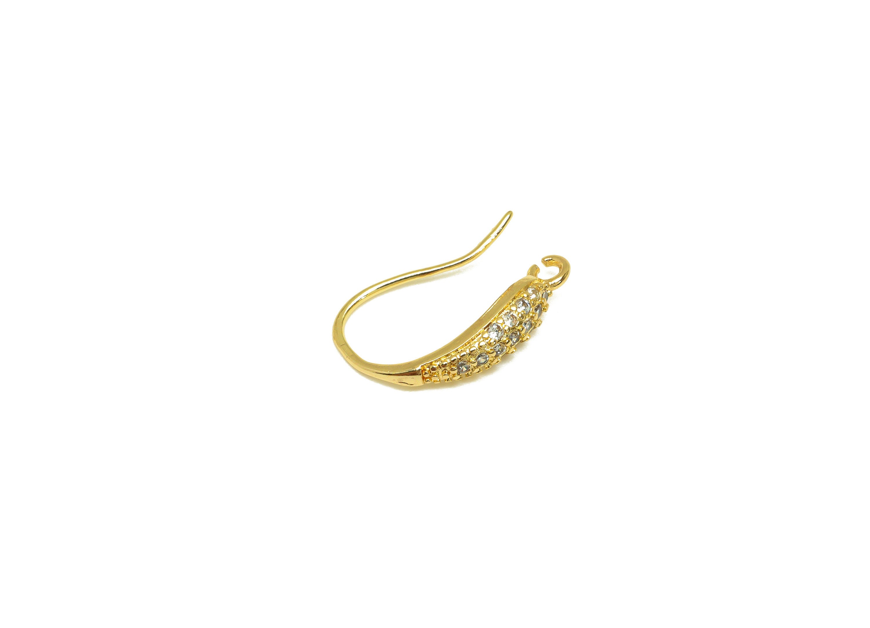 Brass Teardrop Earring Hook - Brass Zircon Earring Wire With Loop - Brass Earring Wire Hook - 18K Real Gold Plating - 16x3x9mm - RGP7119 - DOMEDBAZAAR