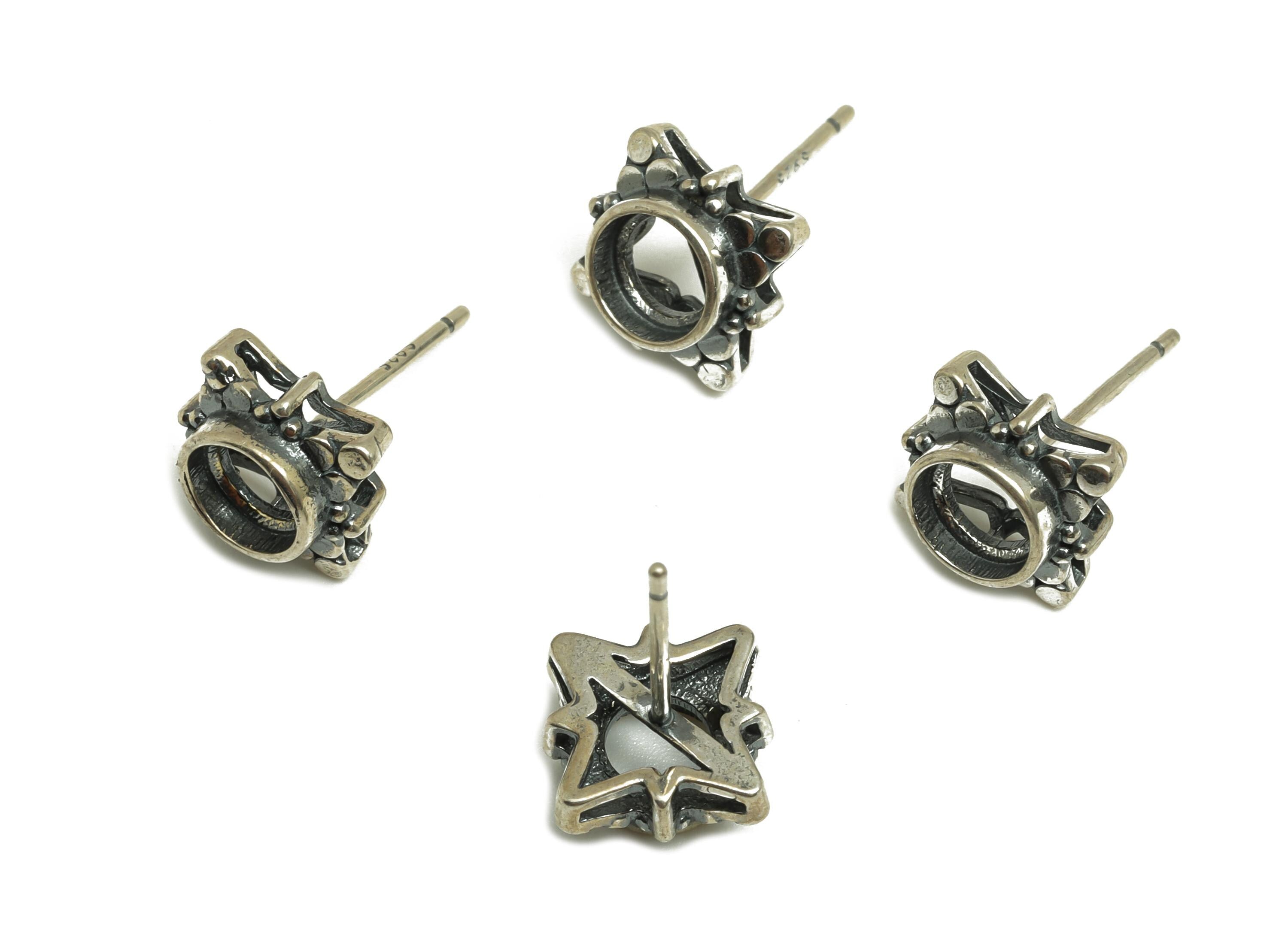 5mm Round Earring Setting Post - Antique Looking Earring Stud - Square Post - Vintage Earring Post For Diamond - 925 Silver Sterling-RGP7427 - DOMEDBAZAAR