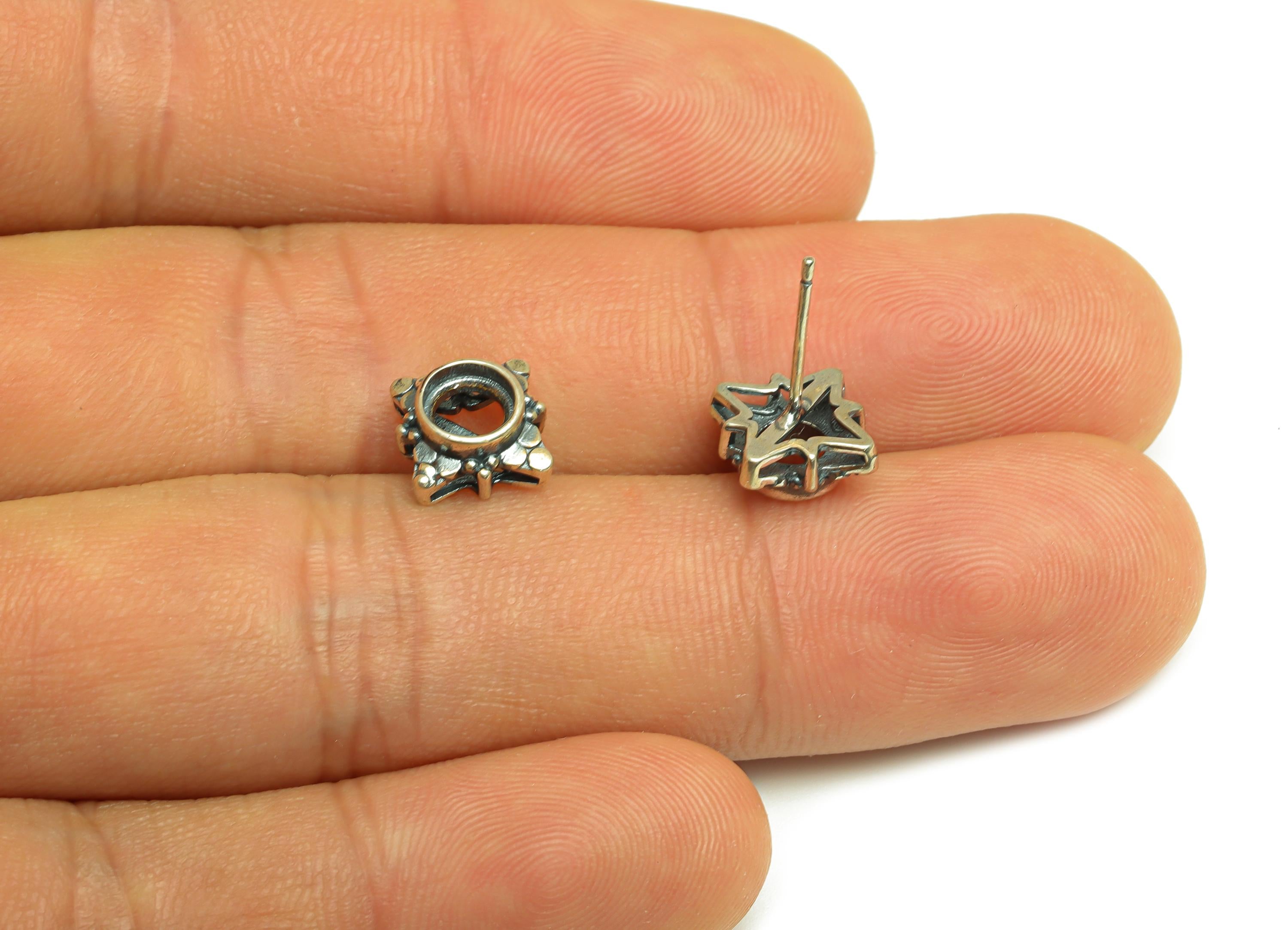 5mm Round Earring Setting Post - Antique Looking Earring Stud - Square Post - Vintage Earring Post For Diamond - 925 Silver Sterling-RGP7427 - DOMEDBAZAAR