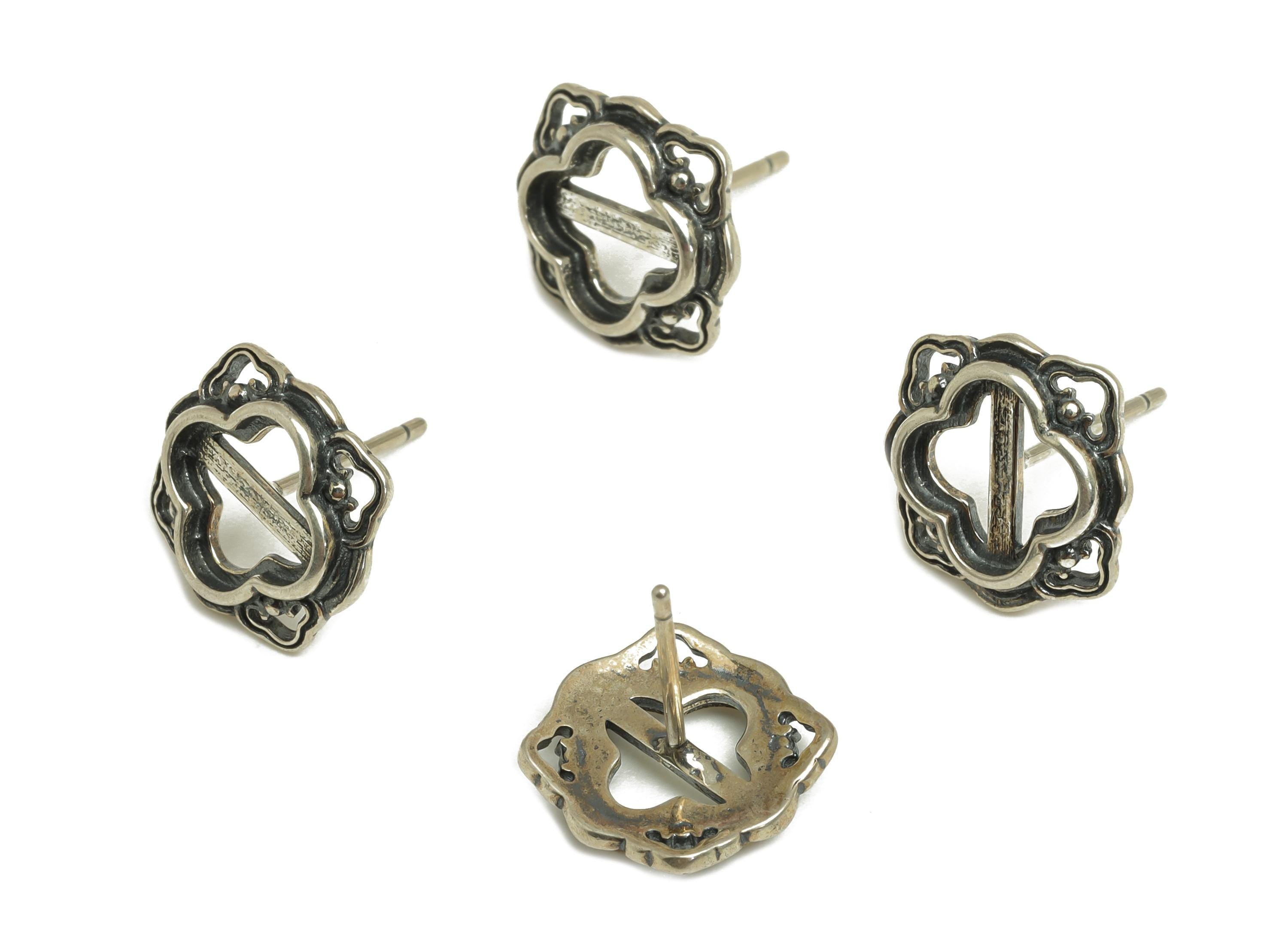 8mm Flower Earring Setting Post - Four Leaf Clover Earring Stud - Botanical Earring Post For Diamond - 925 Silver Sterling - RGP7436 - DOMEDBAZAAR