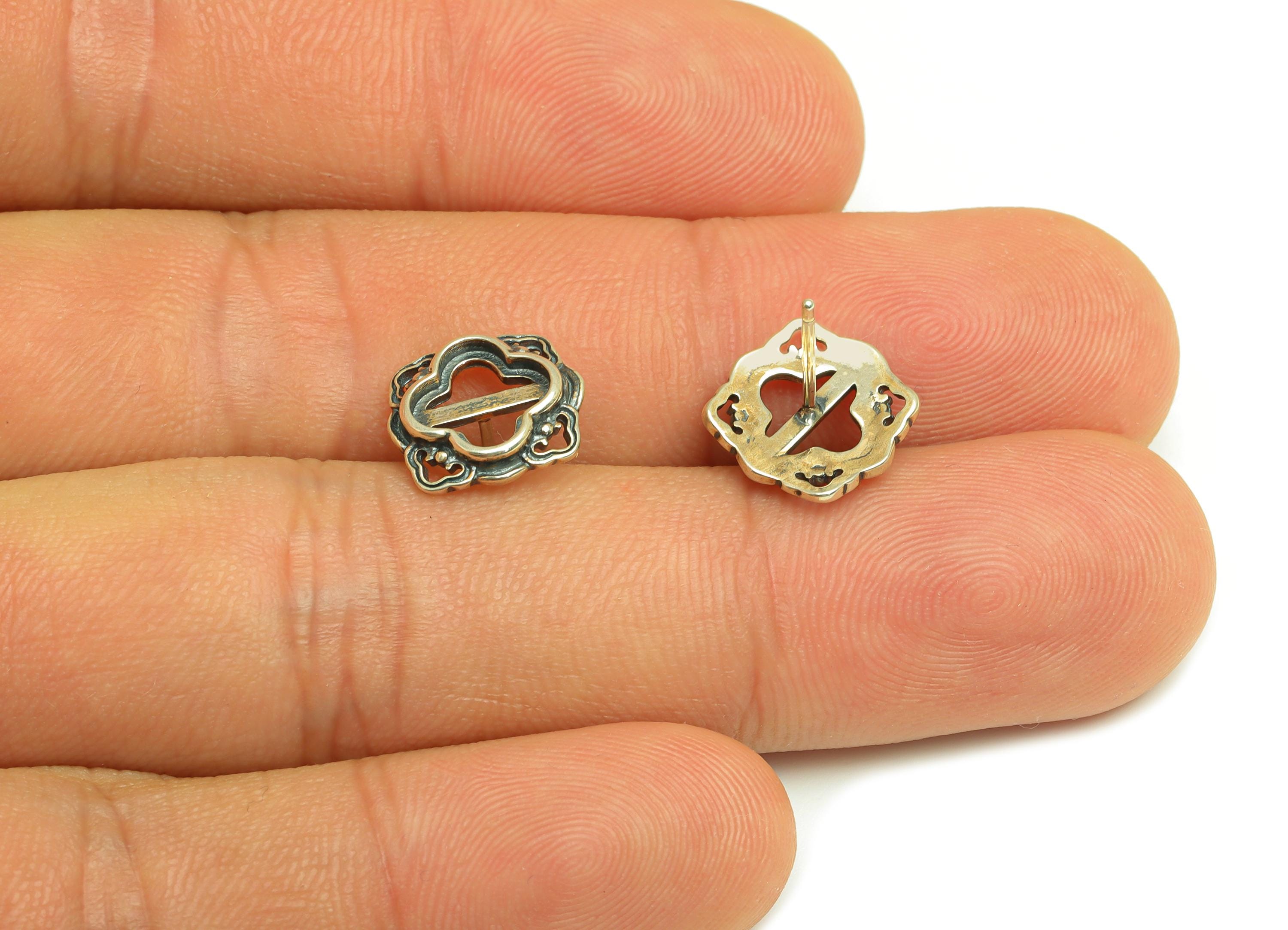 8mm Flower Earring Setting Post - Four Leaf Clover Earring Stud - Botanical Earring Post For Diamond - 925 Silver Sterling - RGP7436 - DOMEDBAZAAR