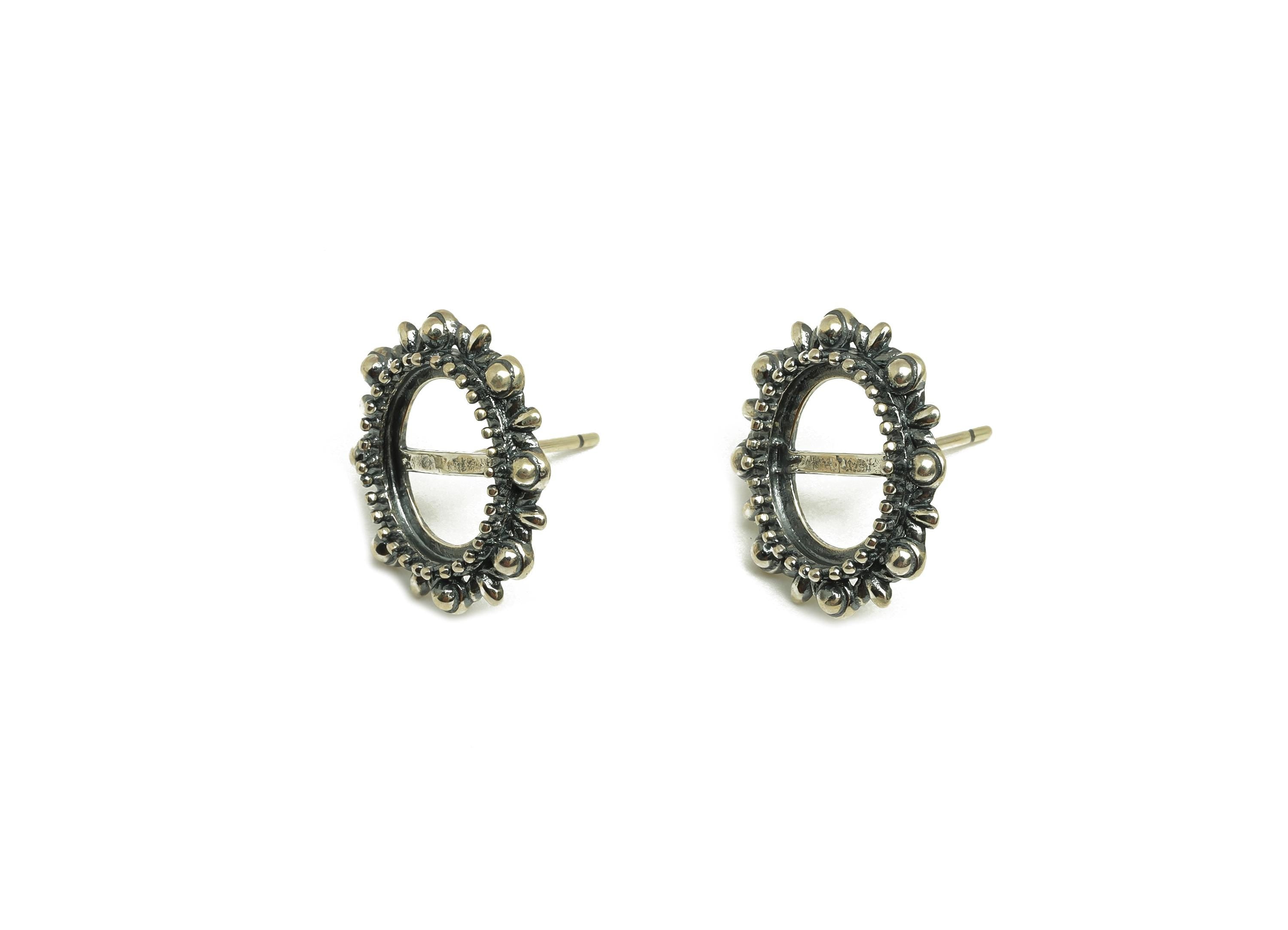 8x10mm Oval Earring Setting Post - Vintage Frame Earring Stud - Antique Earring Post For Diamond - 925 Silver Sterling - RGP7425 - DOMEDBAZAAR