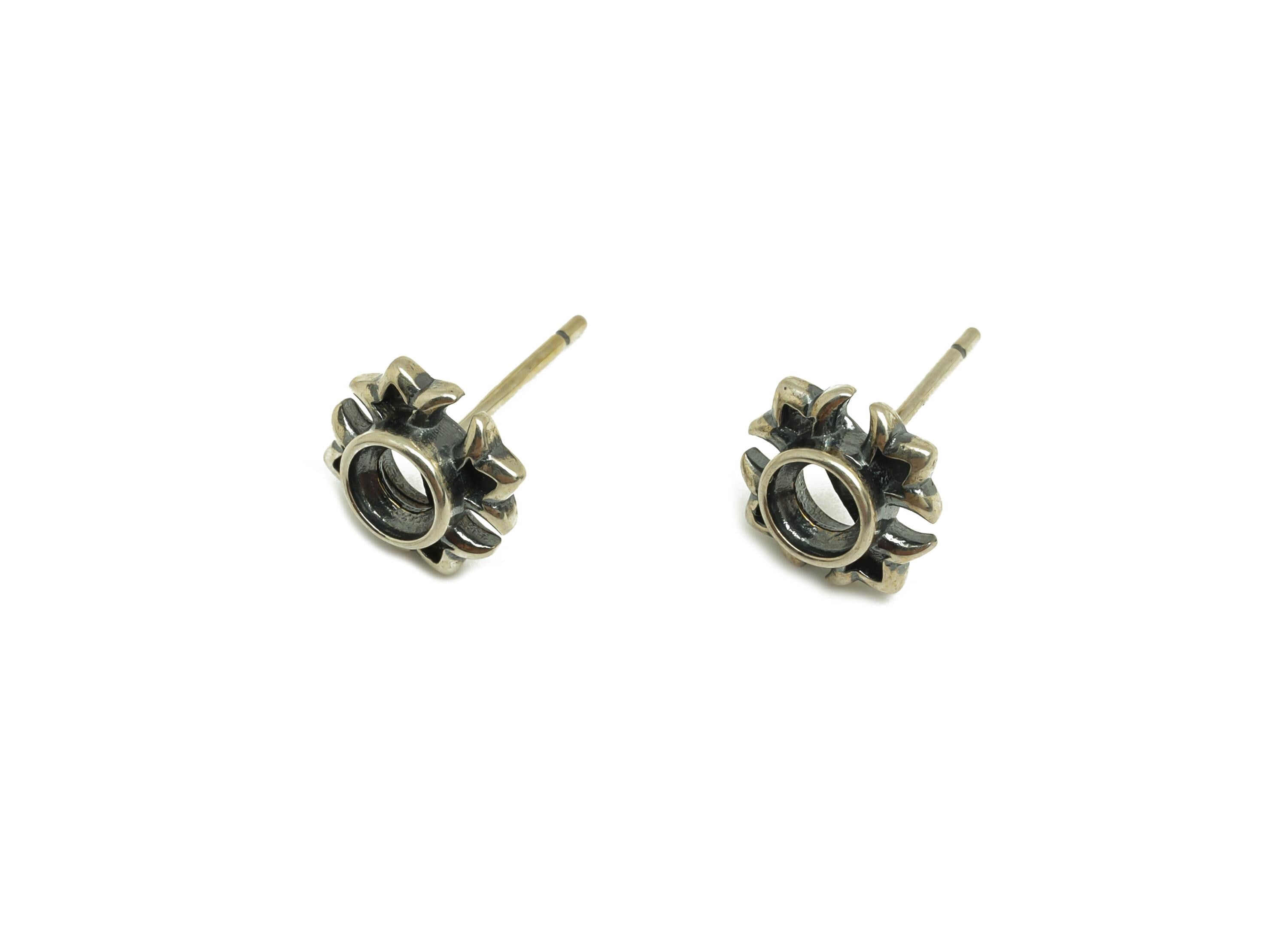 4mm Round Earring Setting Post - Vintage Flower Earring Stud - Antique Earring Post For Diamond - 925 Silver Sterling - RGP7428 - DOMEDBAZAAR