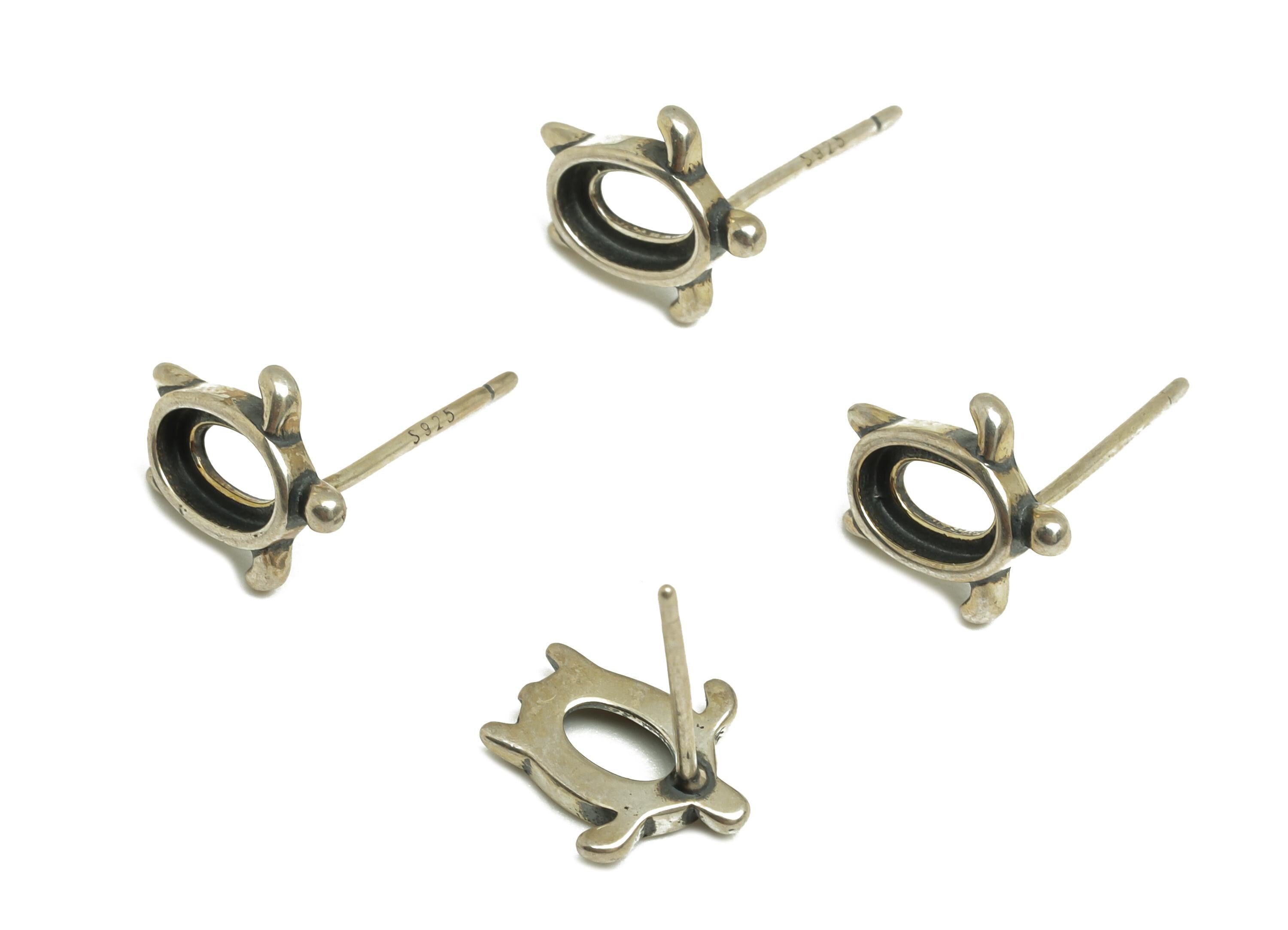 4x6mm Oval Earring Setting Post - Turtle Silver Earring Stud - Marine Oval Earring Post For Diamond - 925 Silver Sterling - RGP7431 - DOMEDBAZAAR