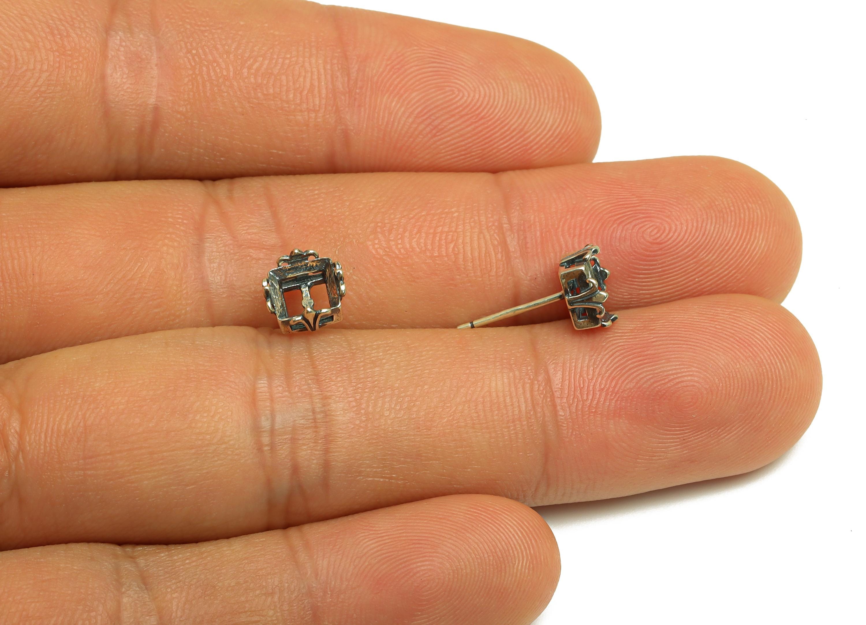 Vintage Earring Setting - Antique Silver Jewelry Findings - Textured Edge Stud Base - Handcrafted Jewelry  - 925 Silver Sterling - RGP7432 - DOMEDBAZAAR