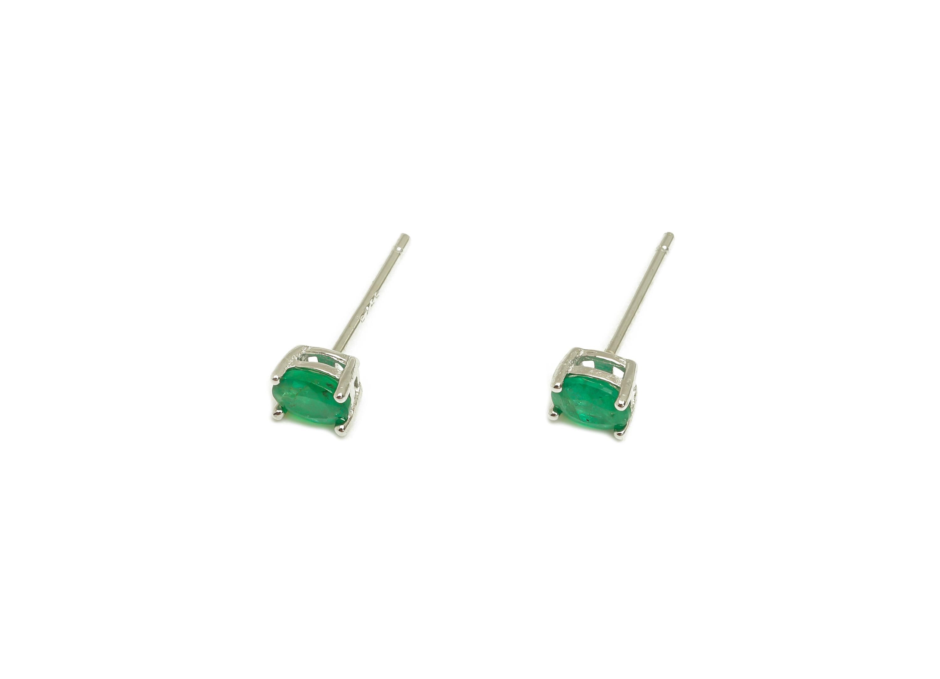 4X5mm Emerald Earring Post - Silver Oval Emerald Earring Stud - Oval Natural Stone Post - Crystal Silver Earring Post - 14x4x0.6mm -RGP7346L - DOMEDBAZAAR