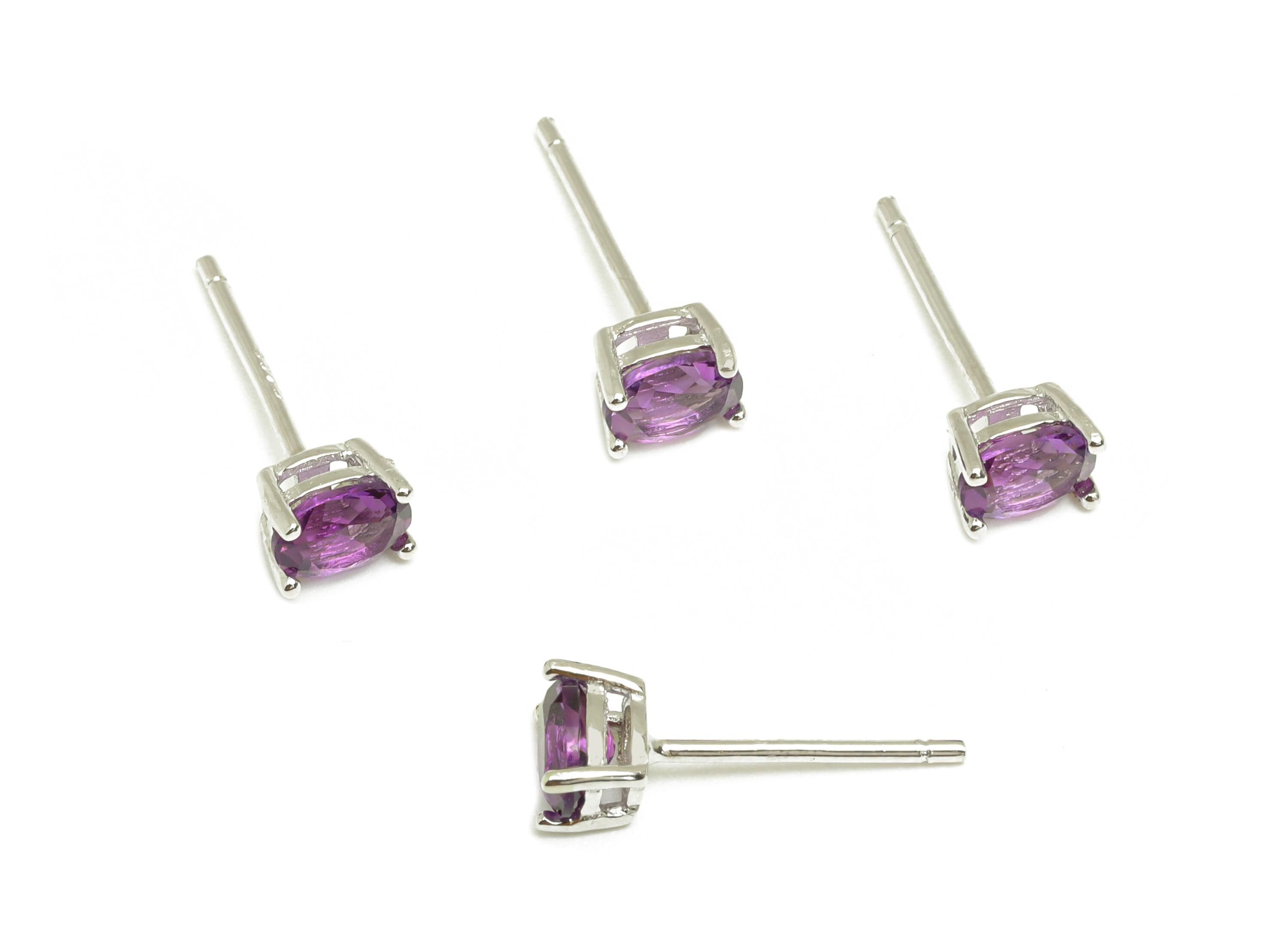 4X5mm Amethyst Earring Post - Silver Oval Amethyst Earring Stud - Natural Stone Post - Crystal Silver Earring Post - 14x4x0.6mm -RGP7346F - DOMEDBAZAAR
