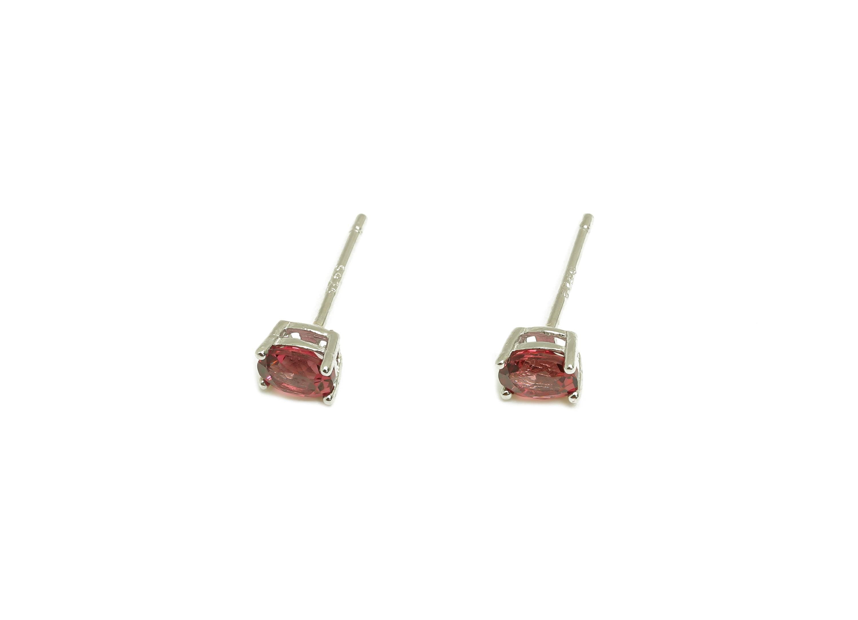 4X5mm Garnet Earring Post - Silver Oval Garnet  Earring Stud - Natural Stone Post - Crystal Silver Earring Post - 14x4x0.6mm - RGP7346H - DOMEDBAZAAR