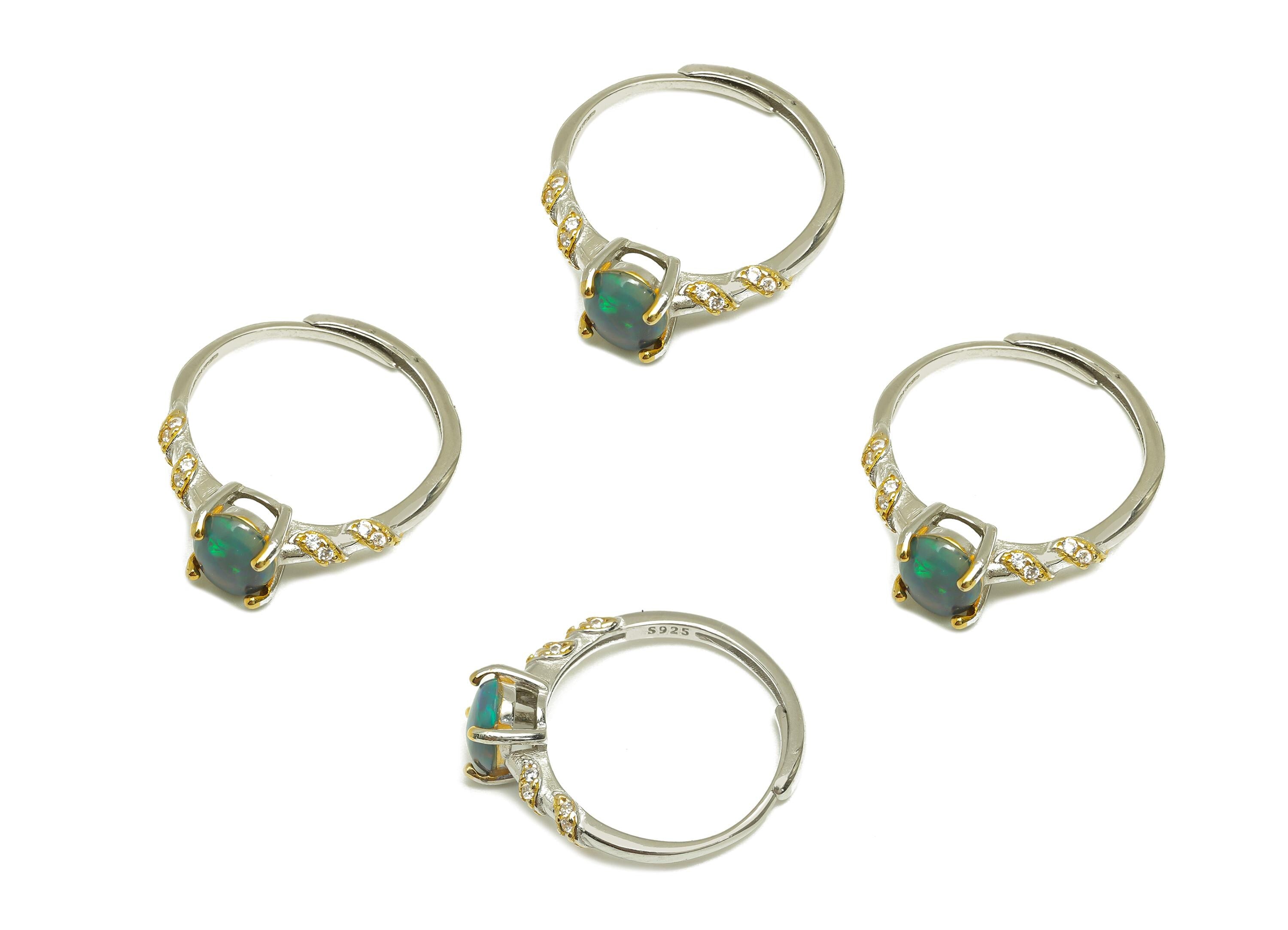 Opal Adjustable Ring - Twine CZ Oval Opal Adjustable Ring - Hoop Opal Gemstone Adjustable Ring - Silver Opal Ring - 20.71x1.71mm - RGP7359 - DOMEDBAZAAR