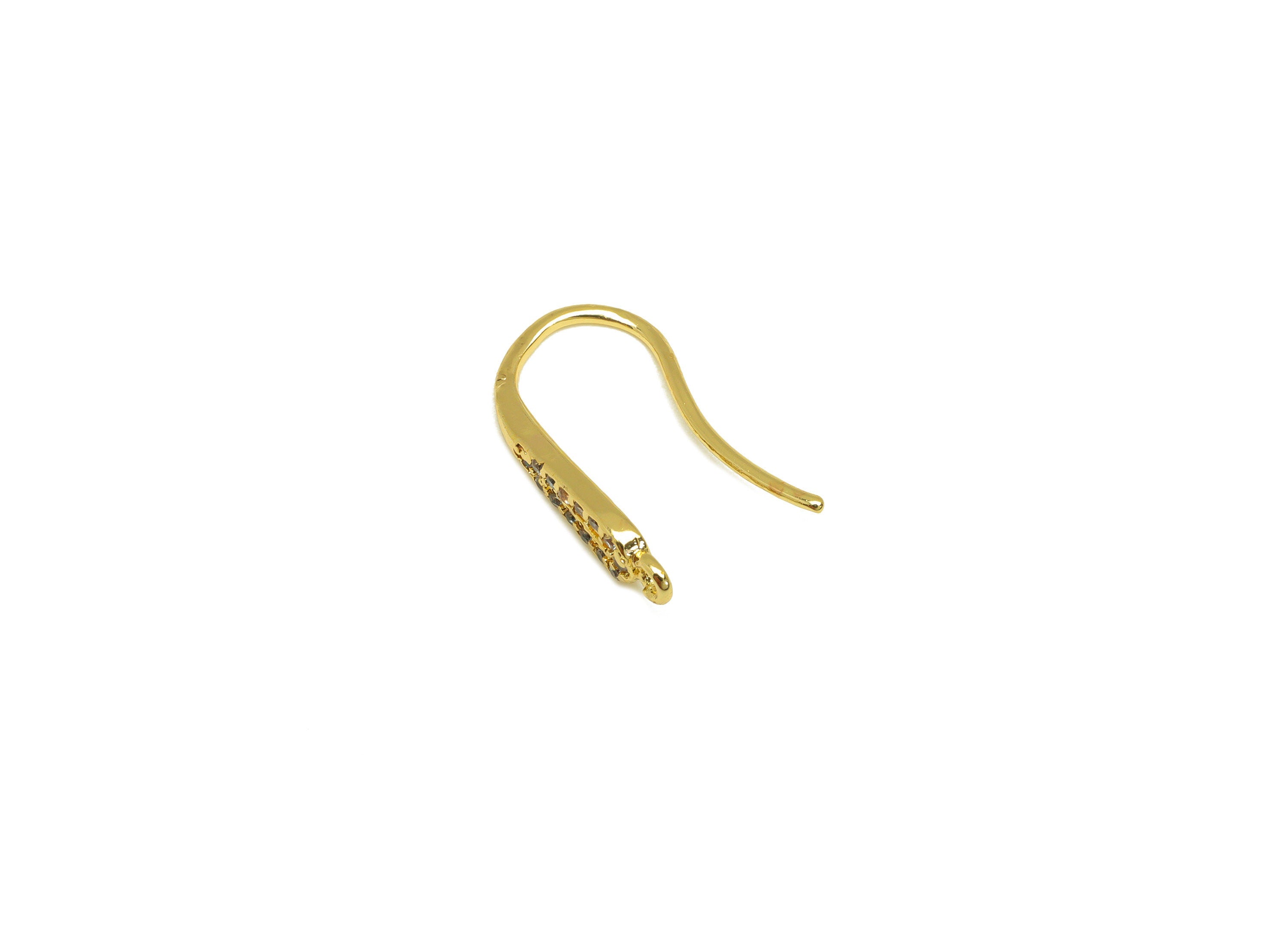 Brass Earring Drop Hook - Brass Teardrop Zircon Earring Wire With Loop - Brass Earring Wire Hook - 18K Real Gold Plating - 16x9x3mm -RGP7123 - DOMEDBAZAAR