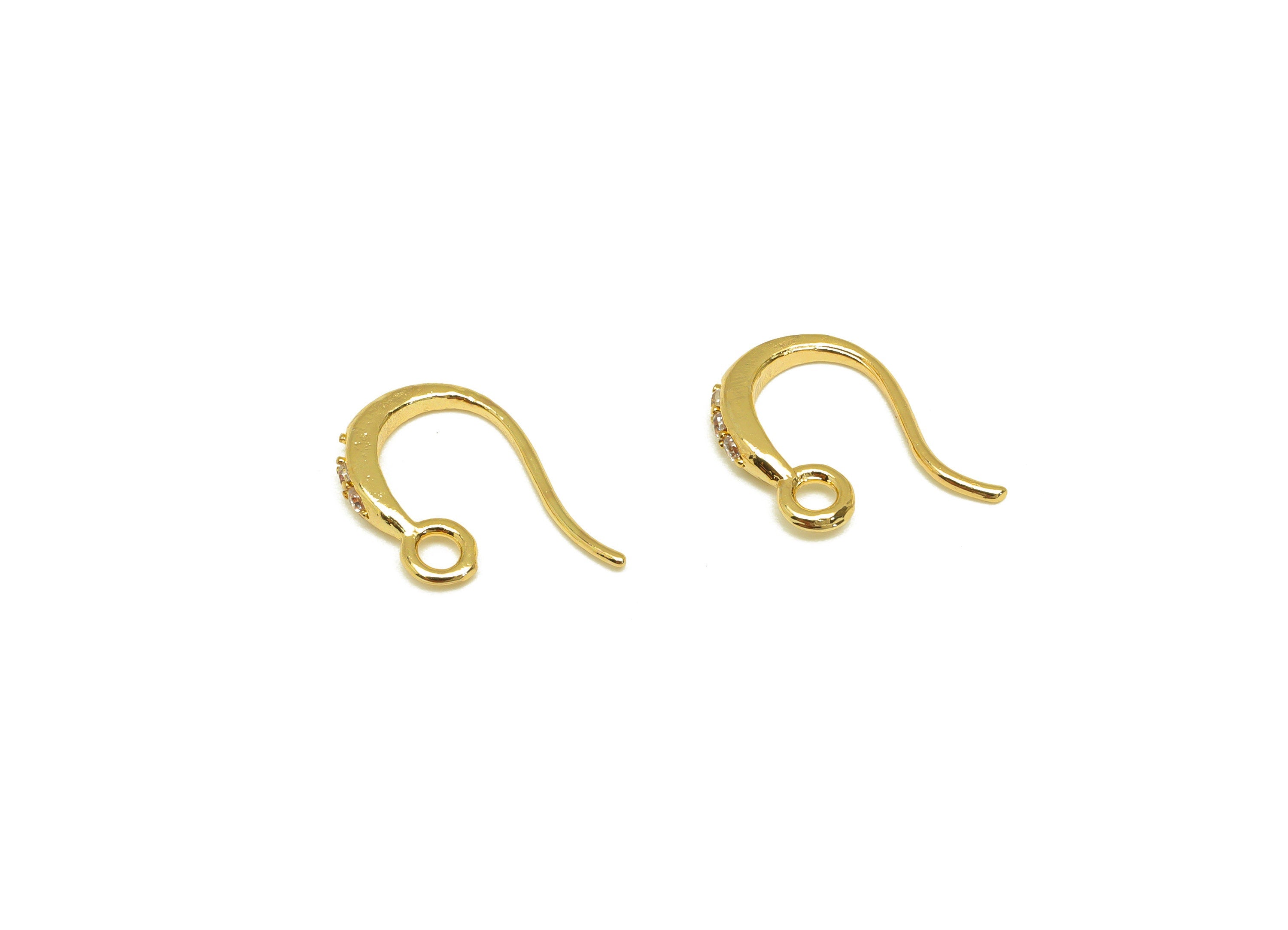Brass CZ Earring Hook - Brass Cubic Zircon Earring Wire With Loop - Brass Earring Wire Hook - 18K Real Gold Plating - 15x9x2mm -RGP7120 - DOMEDBAZAAR