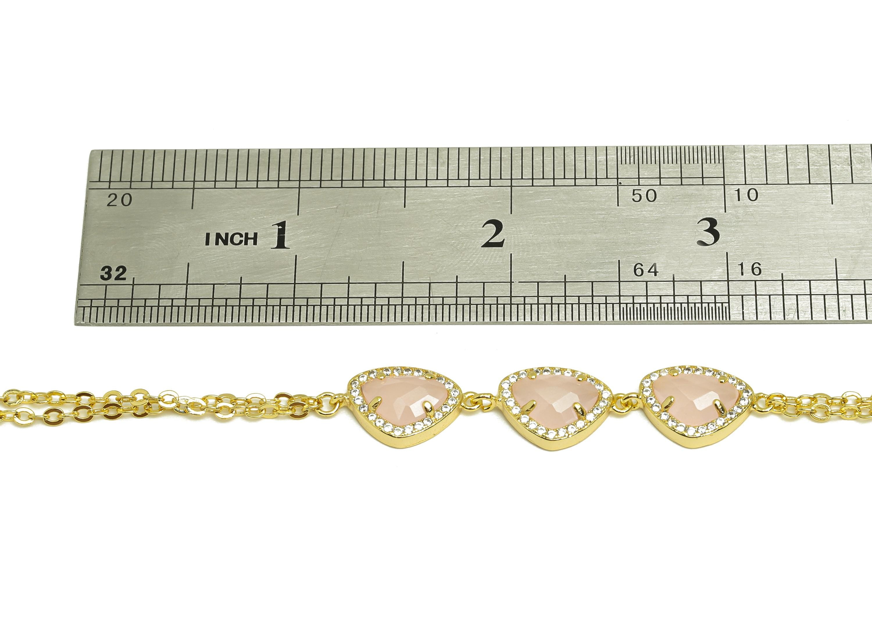 25cm CZ Geometry Bracelet - Brass Pink Bracelet - Brass Cubic Zircon Pink Bracelet - 18K Real Gold Plating - 200x11.03x1.72mm - RGP7351 - DOMEDBAZAAR