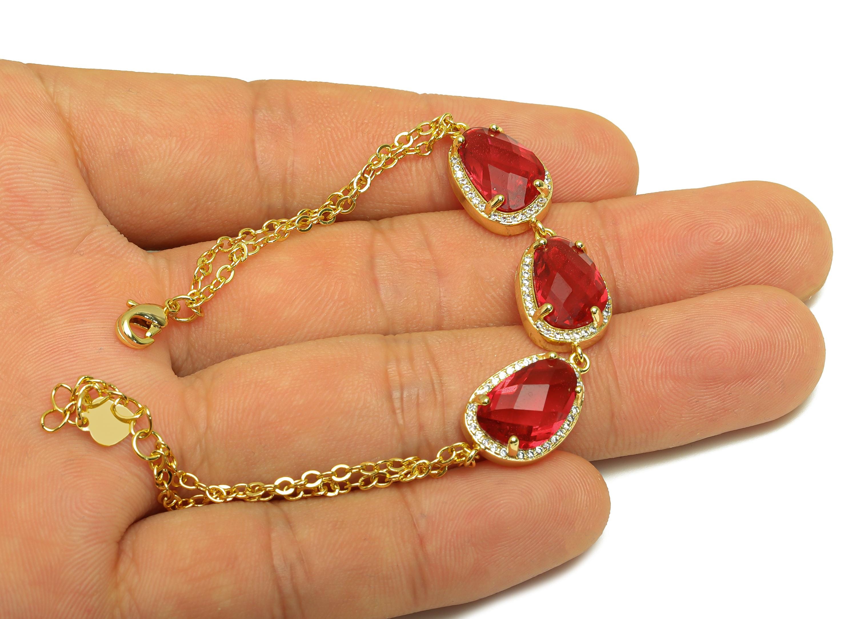 20cm CZ Geometry Bracelet - Brass Red Bracelet - Brass Cubic Zircon Bracelet - 18K Real Gold Plating - 200x11.03x1.72mm - RGP7355H - DOMEDBAZAAR