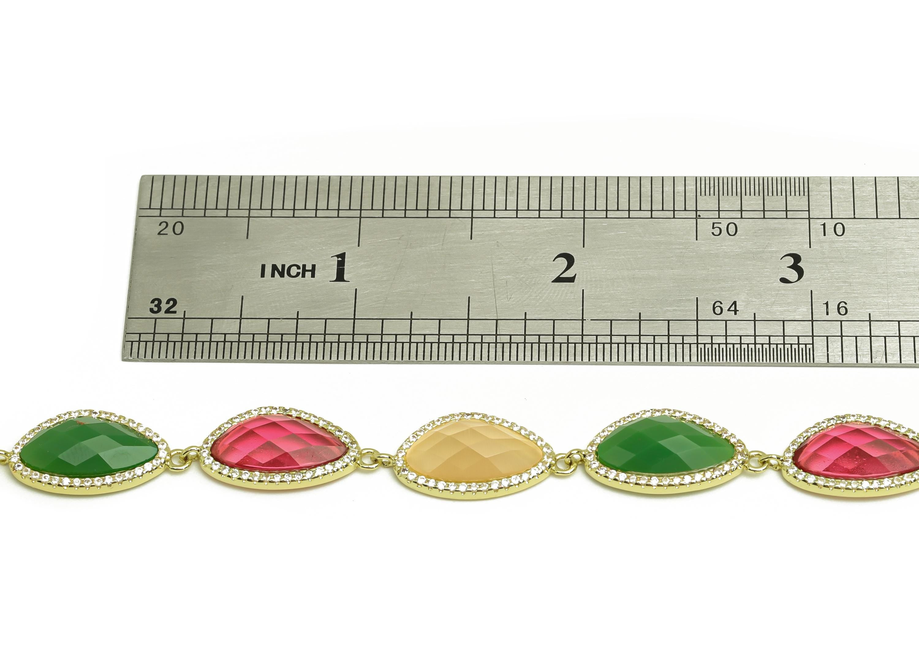 24cm CZ Geometry Bracelet - Brass Rainbow Bracelet - Brass Cubic Zircon Pink Bracelet - 18K Real Gold Plating - 200x11.03x1.72mm - RGP7349 - DOMEDBAZAAR