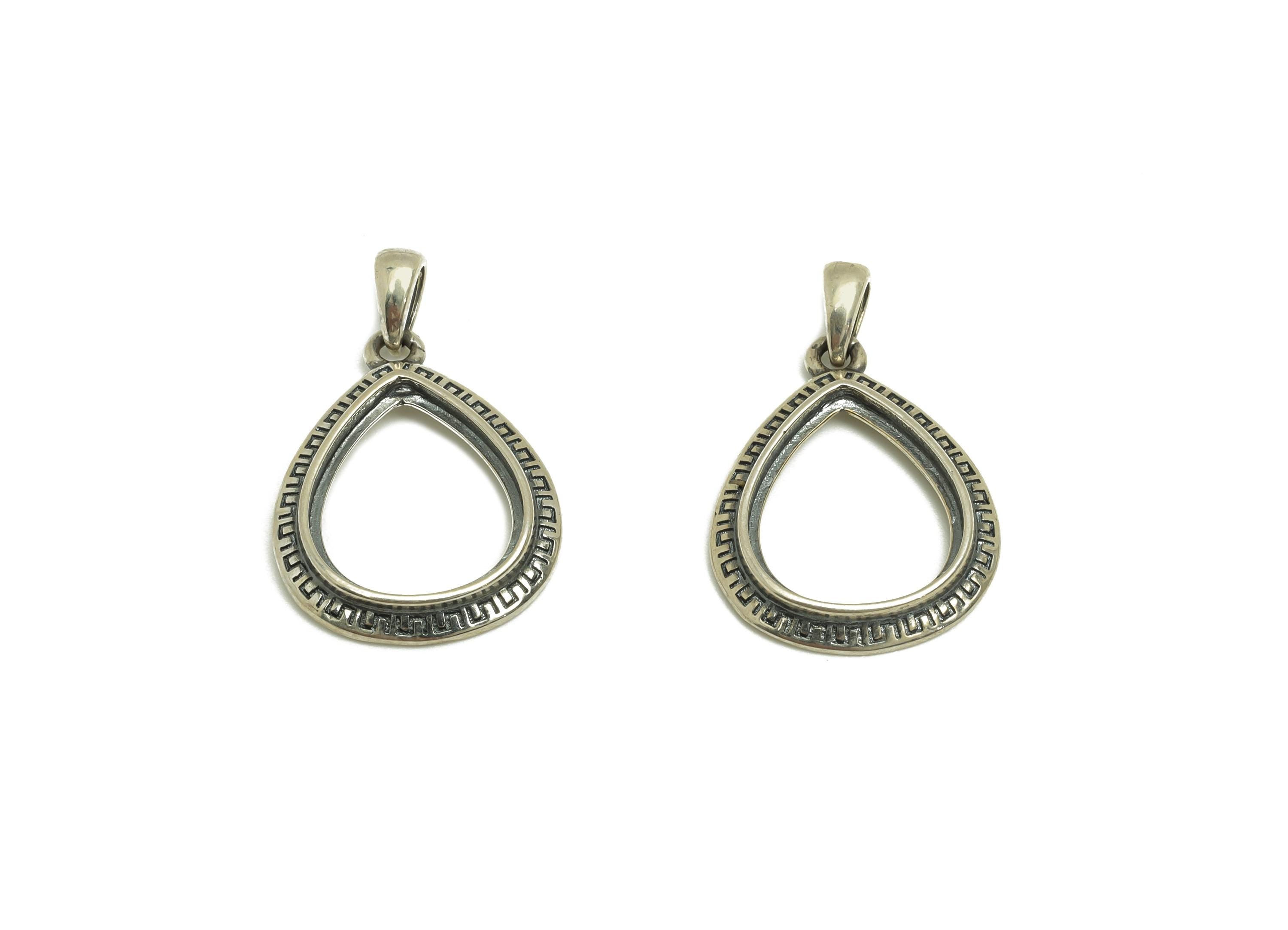 11x13mm Drop Pendant Setting - Textured Teardrop Pendant Blank - Vintage Teardrop Pendant Setting - 925 Silver Sterling - RGP7453 - DOMEDBAZAAR