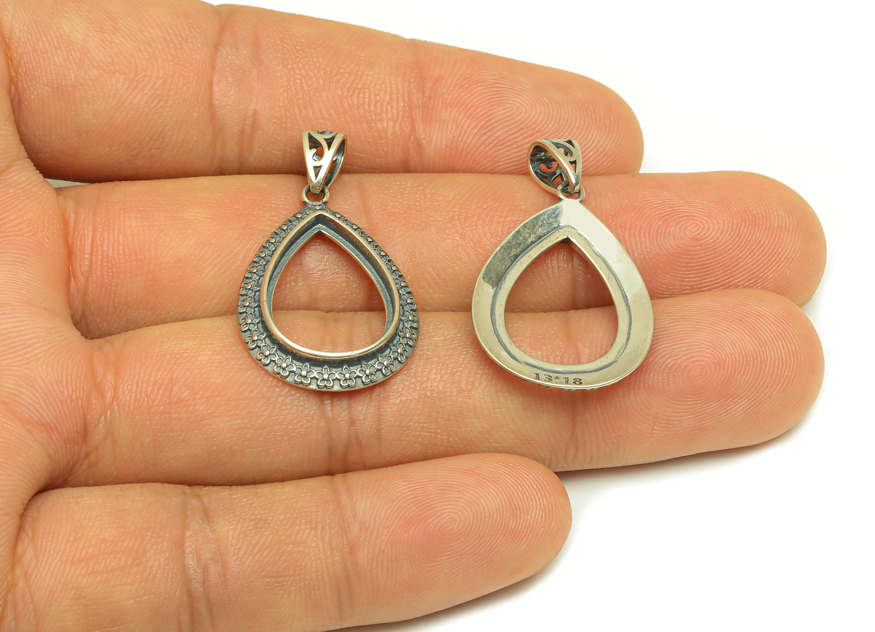 13x18mm Drop Pendant Setting - Textured Teardrop Pendant Blank - Teardrop Vintage Flower Pendant Setting - 925 Silver Sterling - RGP7454 - DOMEDBAZAAR