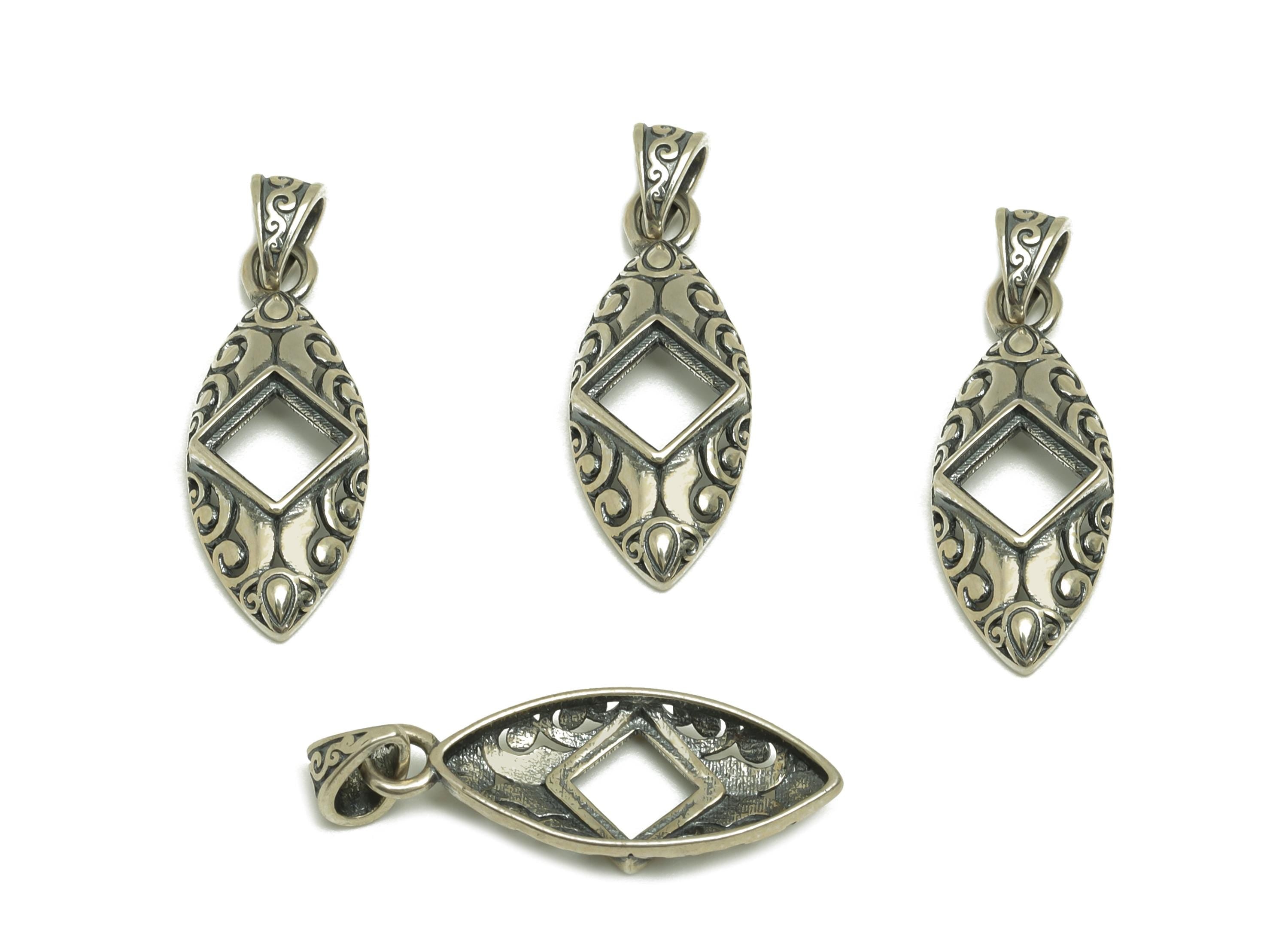 5mm Square Pendant Setting - Textured Marquise Pendant Blank - Blank Pendant Sterling - Vintage Pendant - 925 Silver Sterling - RGP7455 - DOMEDBAZAAR