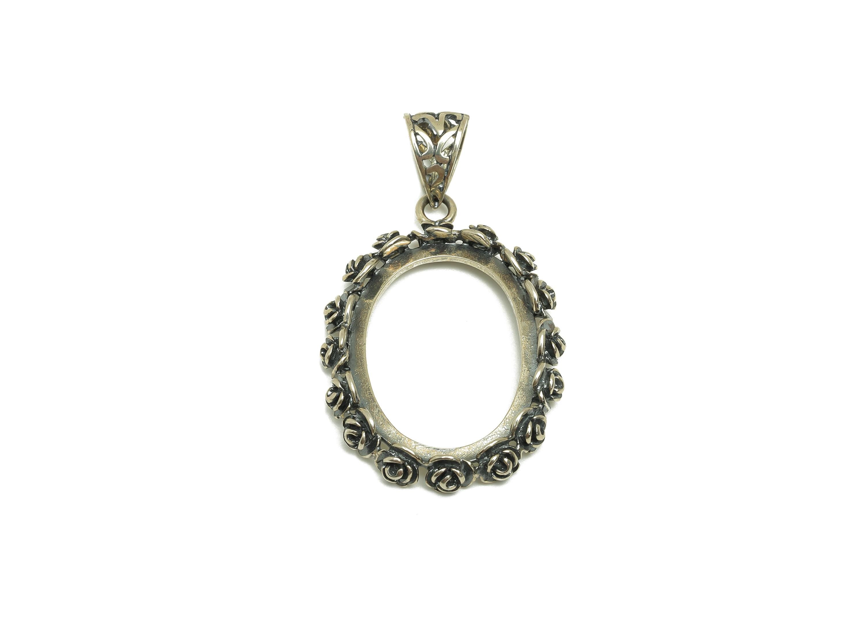 22x30mm Oval Pendant Setting - Textured Rose Pendant Blank - Silver Blank Pendant - Vintage Flower Pendant - 925 Silver Sterling - RGP7457 - DOMEDBAZAAR