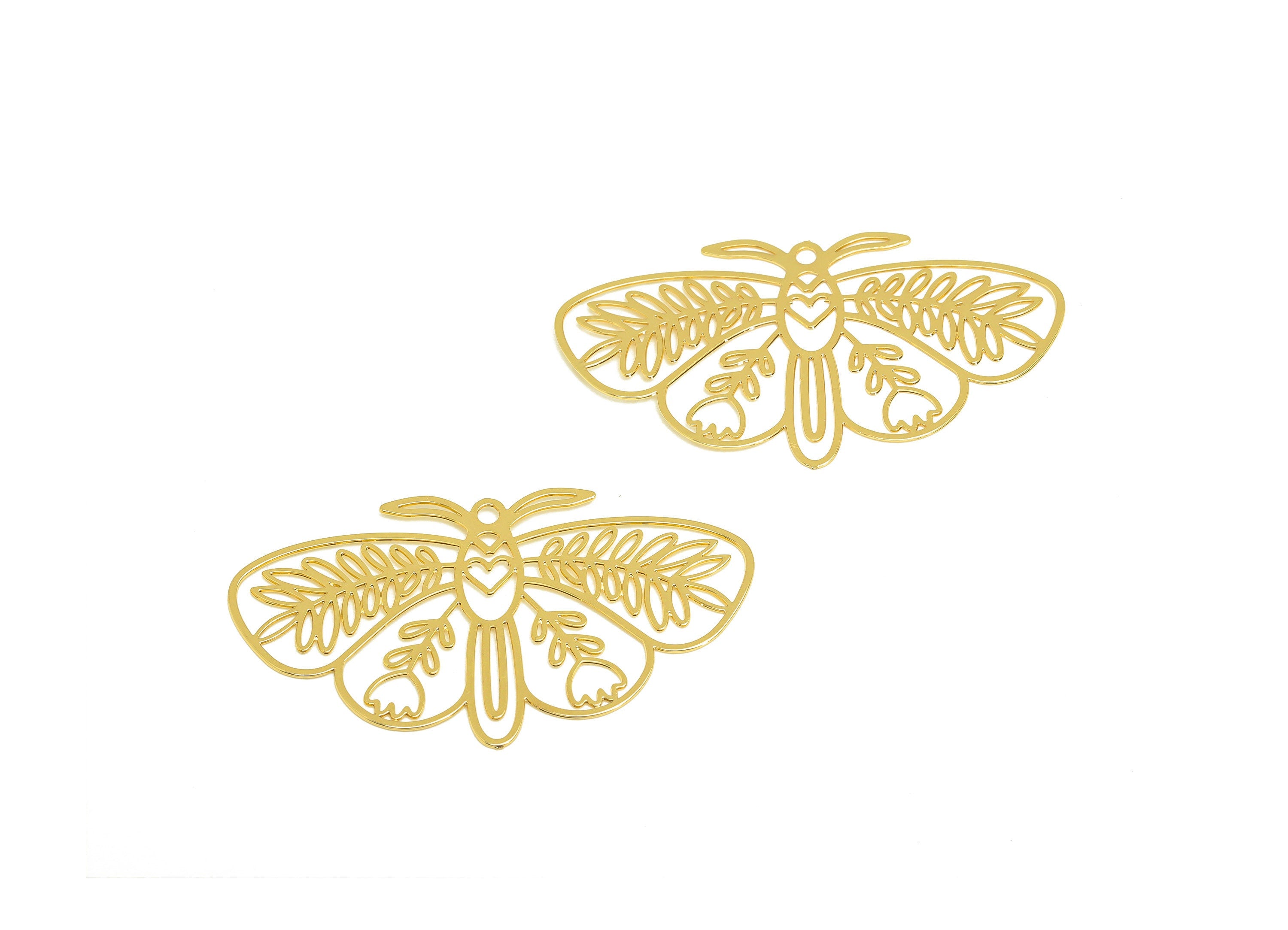 Brass Bee Charm - Brass Hollow Animal Earring Charm - Brass Inset Pendant - 18K Real Gold Plating - 41.42x 20.15x0.38mm - RGP7141 - DOMEDBAZAAR