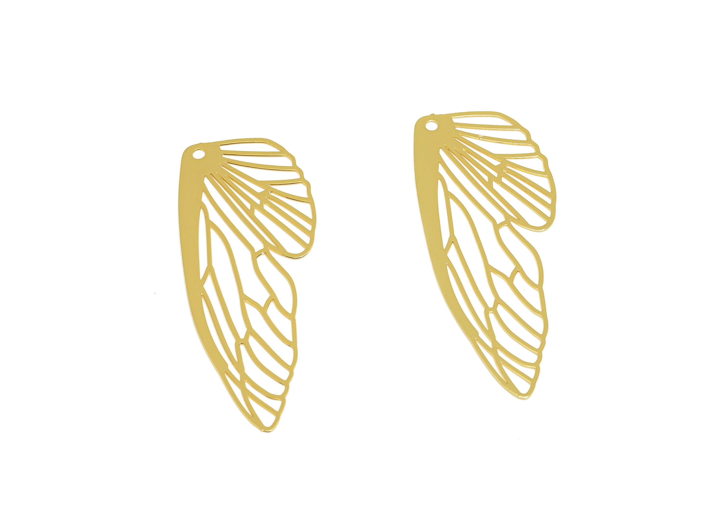 Brass Wing Charm - Brass Hollow Animal Earring Charm - Brass Textured Pendant - 18K Real Gold Plating - 50.86x19.78x0.4mm - RGP7156 - DOMEDBAZAAR