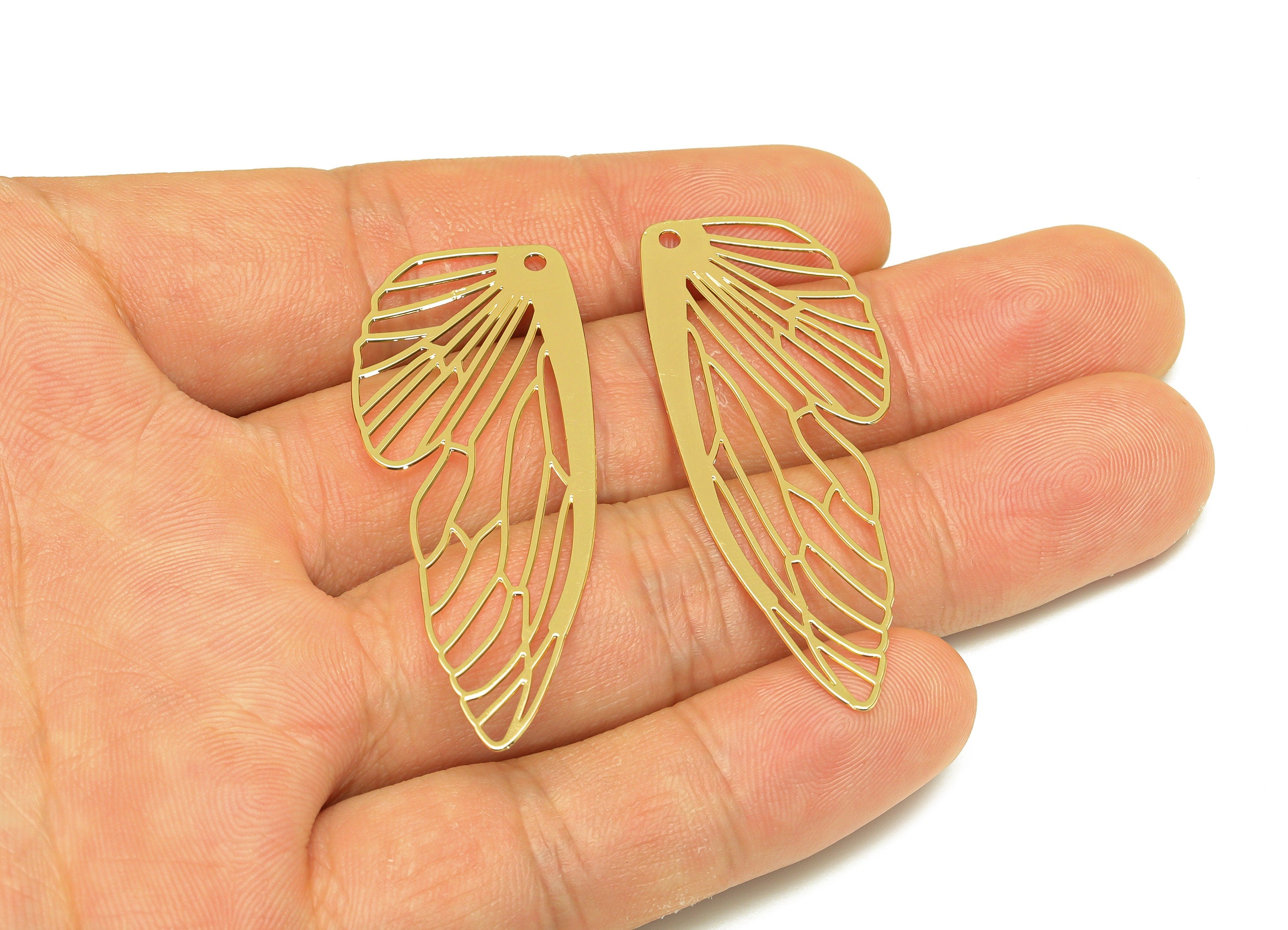 Brass Wing Charm - Brass Hollow Animal Earring Charm - Brass Textured Pendant - 18K Real Gold Plating - 50.86x19.78x0.4mm - RGP7156 - DOMEDBAZAAR