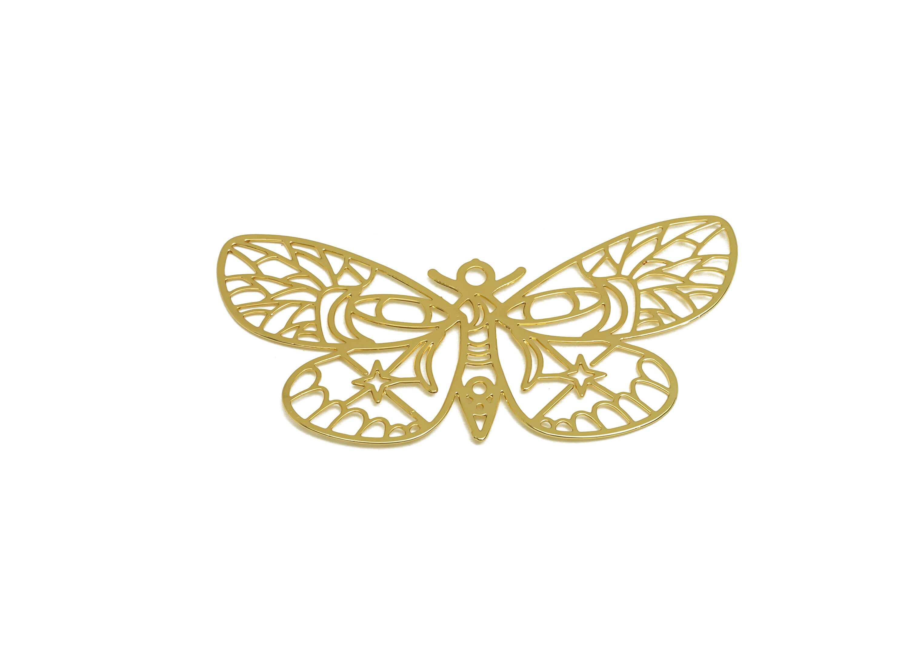Brass Butterfly Charm - Brass Hollow Animal Earring Charm - Brass Star Pendant - 18K Real Gold Plating - 41.2x20.14x0.38mm - RGP7161 - DOMEDBAZAAR