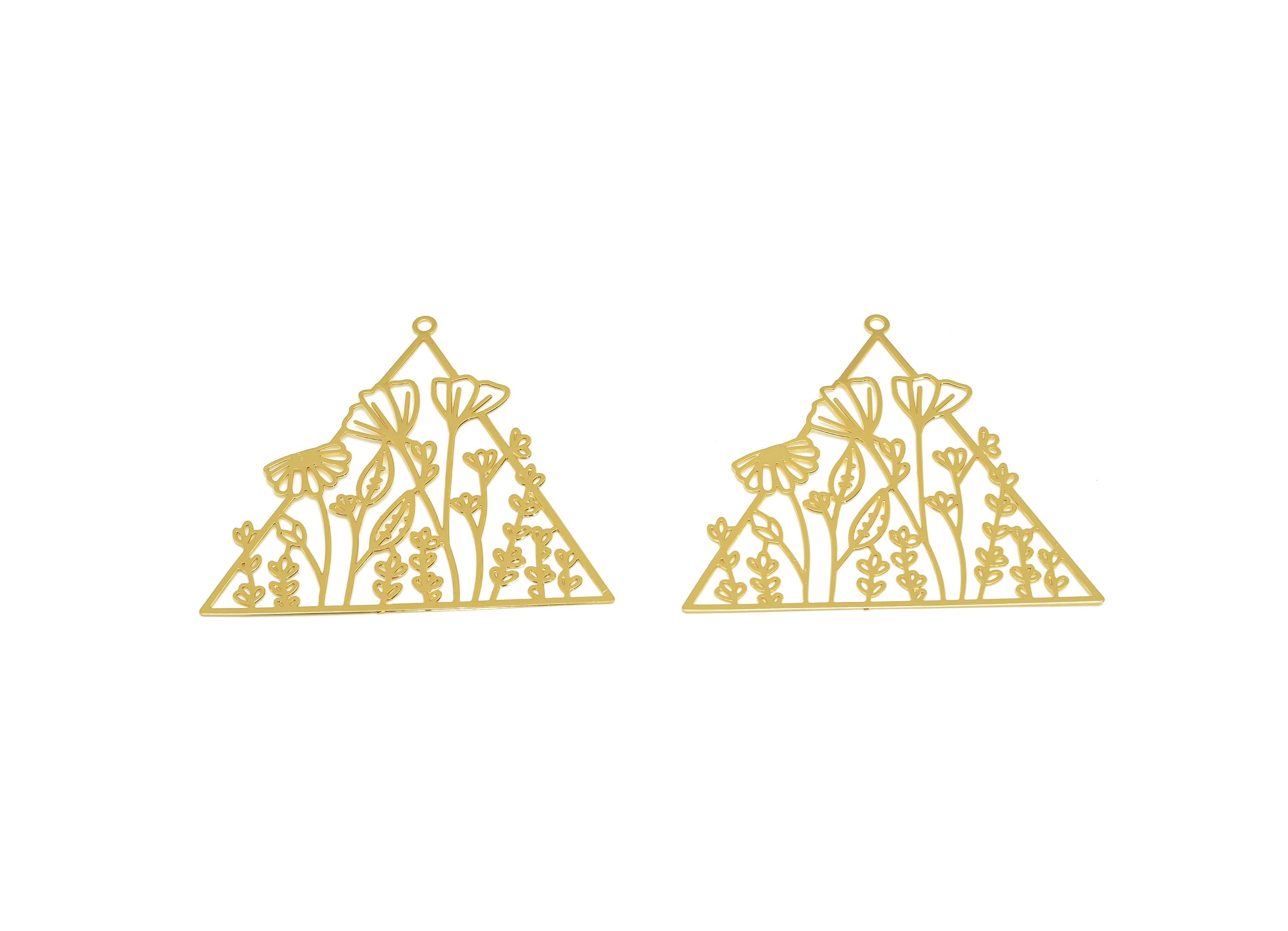 Brass Triangle Earring Charm - Brass Hollow Geometry Earring Charm - Brass Flower Pendant - 18K Real Gold Plating - 37x42x0.32mm - RGP7143 - DOMEDBAZAAR