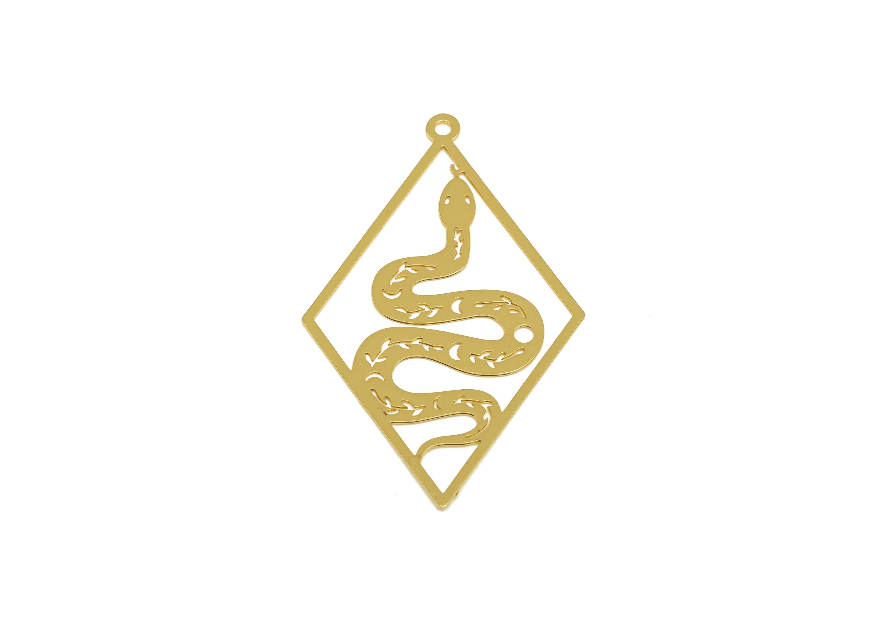 Brass Snake Earring Charm - Brass Hollow Diamond Earring Charm - Brass rhombic Pendant - 18K Real Gold Plating - 41.87x25x0.31mm - RGP7155 - DOMEDBAZAAR