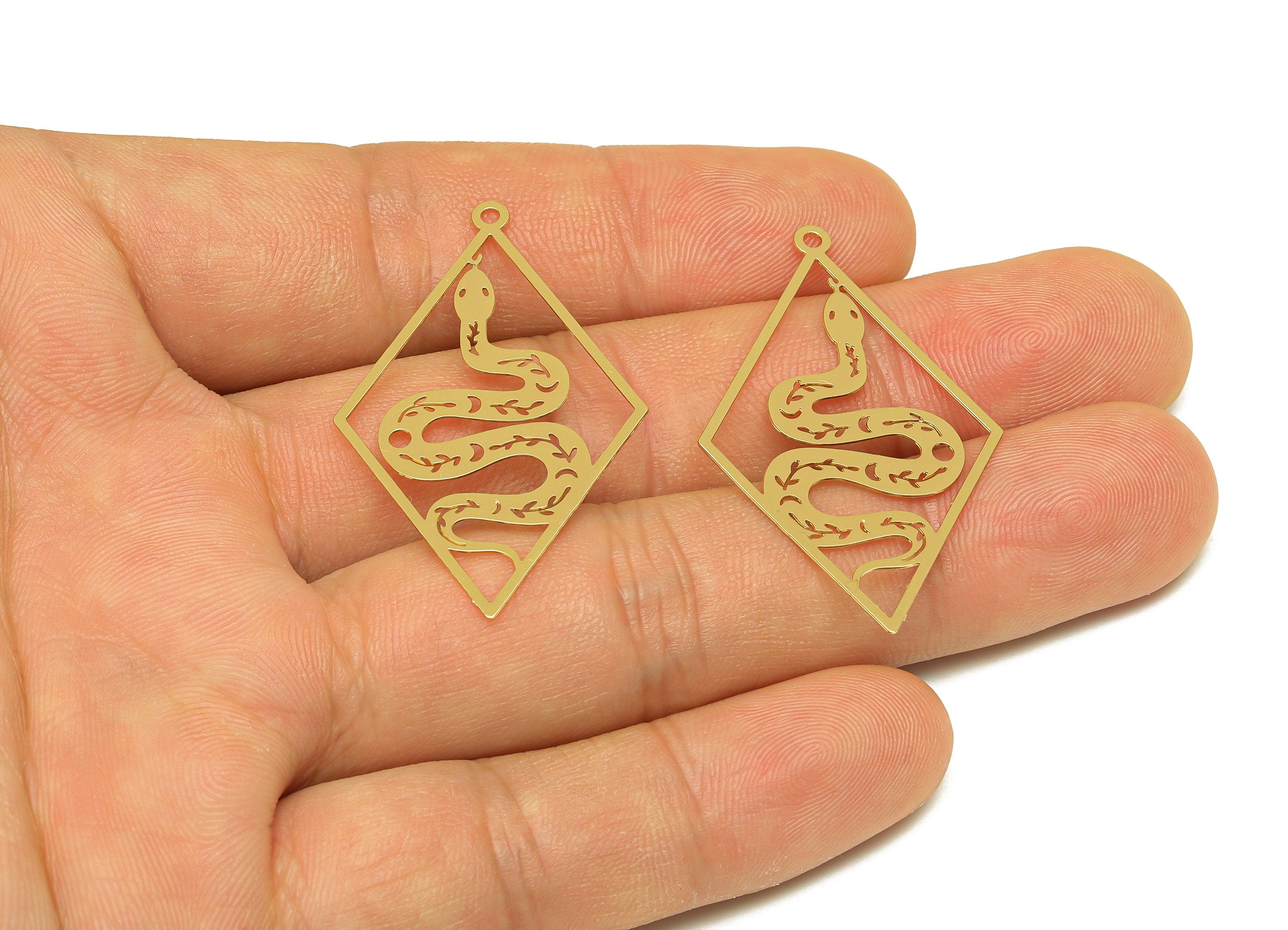 Brass Snake Earring Charm - Brass Hollow Diamond Earring Charm - Brass rhombic Pendant - 18K Real Gold Plating - 41.87x25x0.31mm - RGP7155 - DOMEDBAZAAR