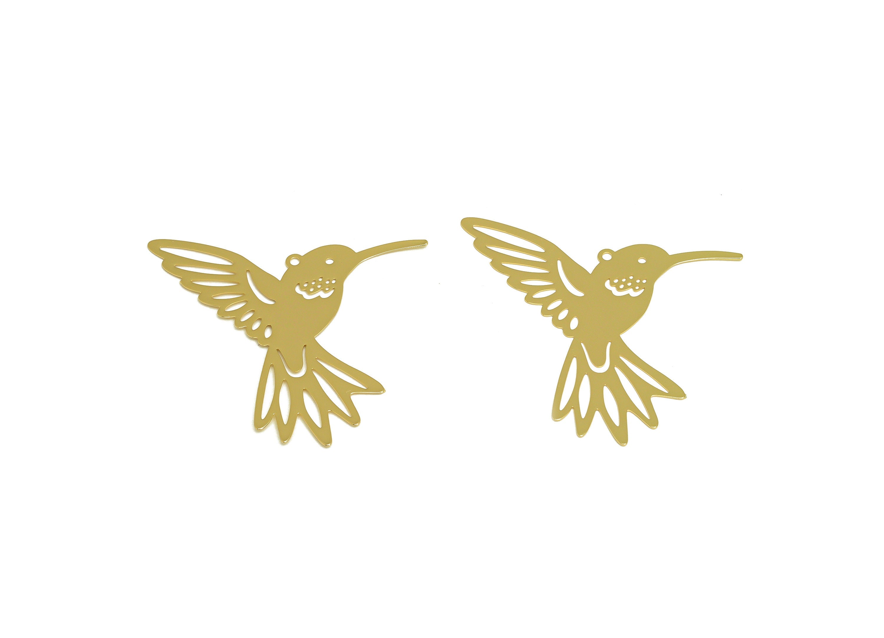 Brass Bird Earring Charm - Brass Laser Cut Bird Earring Charm - Brass Magpie Pendant - 18K Real Gold Plating - 40.28x42.9x0.4mm - RGP7154 - DOMEDBAZAAR