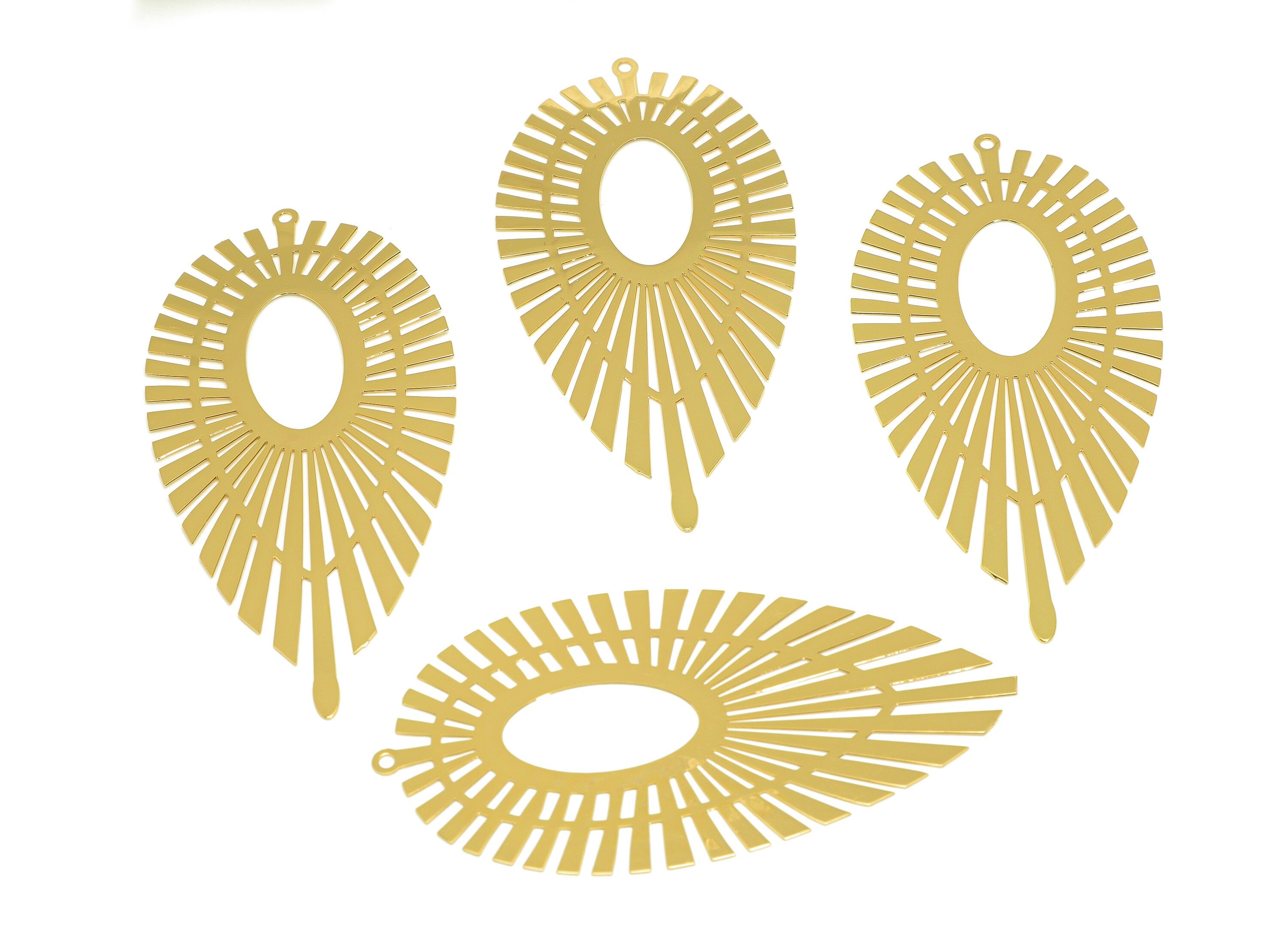 Brass Teardrop Pendant - Brass Laser Cut Drop Charm - Brass Geometry Oval Pendant - 18K Real Gold Plating - 79.1x38.2x0.3mm - RGP7139 - DOMEDBAZAAR